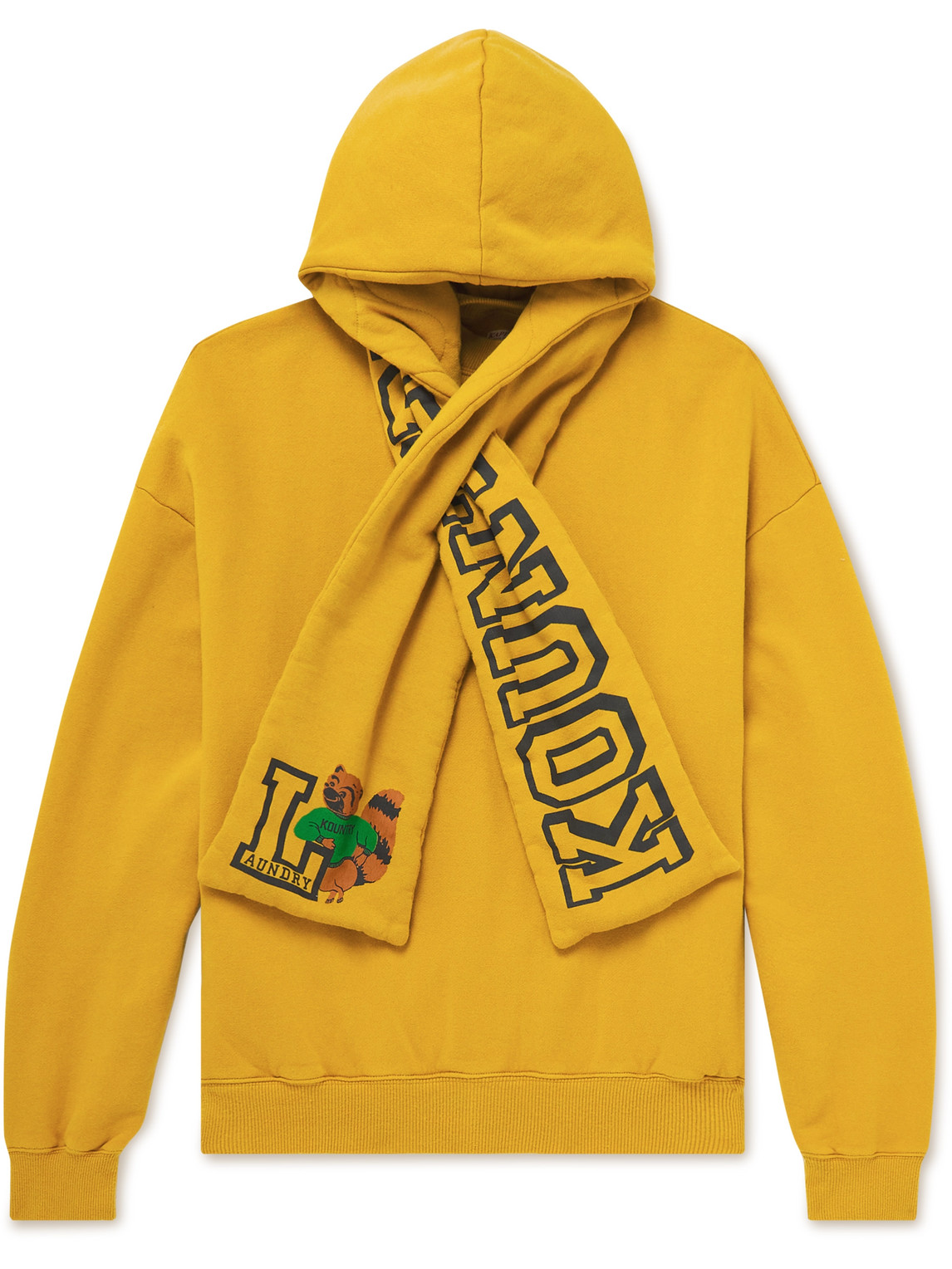 Kapital Scarf-detail Logo-print Cotton-jersey Hoodie In Yellow