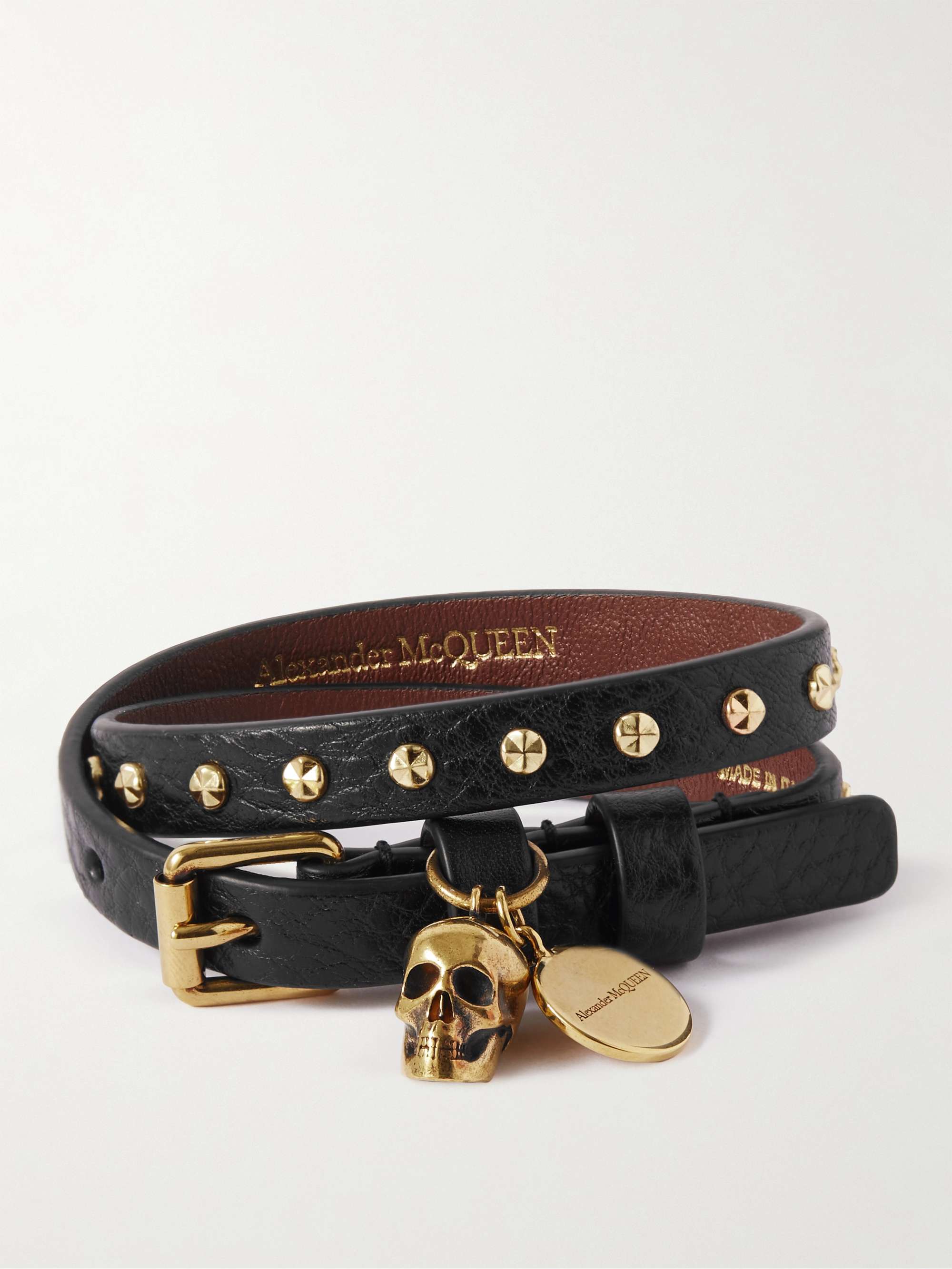 ALEXANDER MCQUEEN Full-Grain Leather and Gold-Tone Wrap Bracelet for Men |  MR PORTER