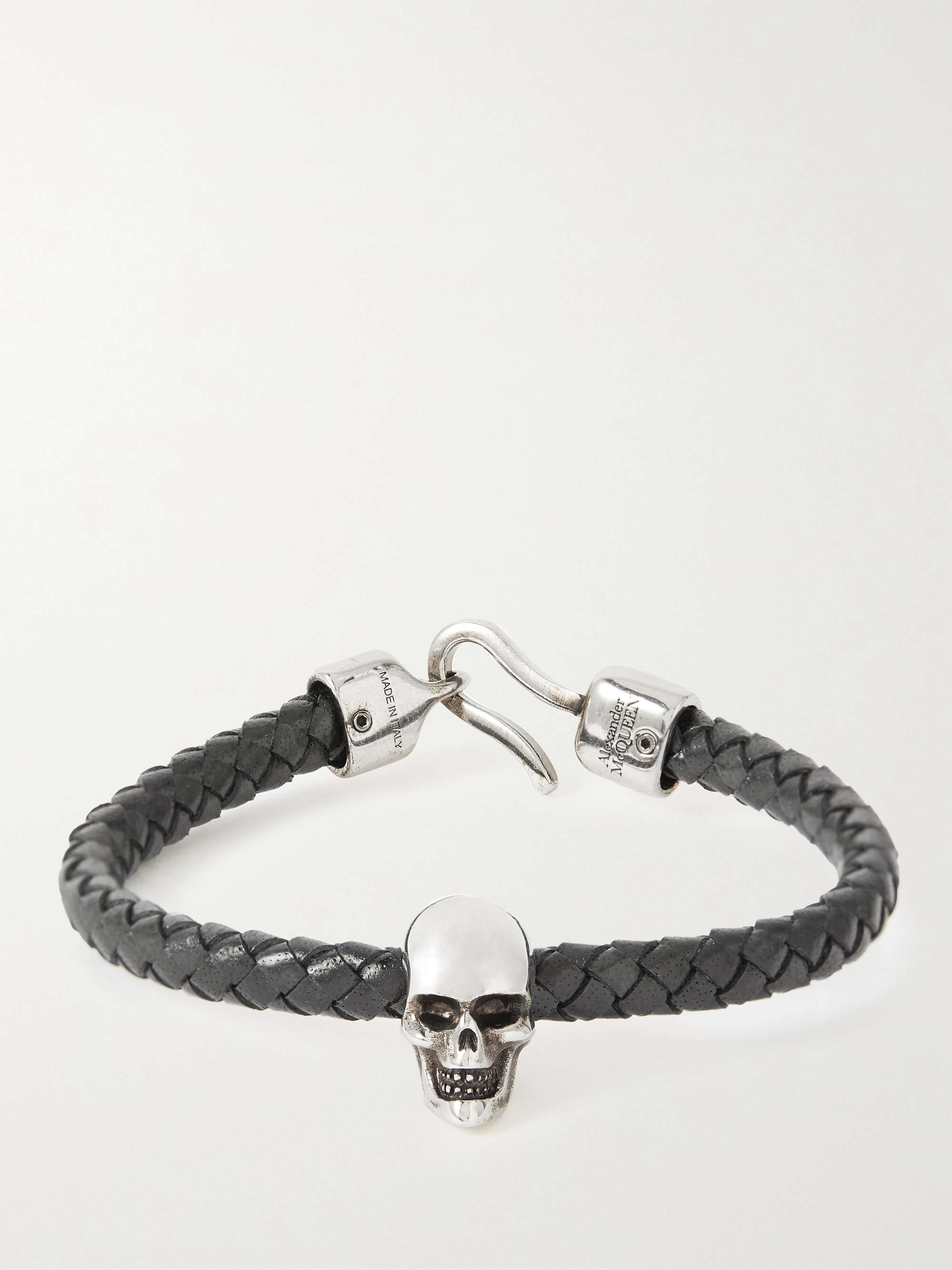 ALEXANDER MCQUEEN Skull Woven Leather and Silver-Tone Bracelet | MR PORTER