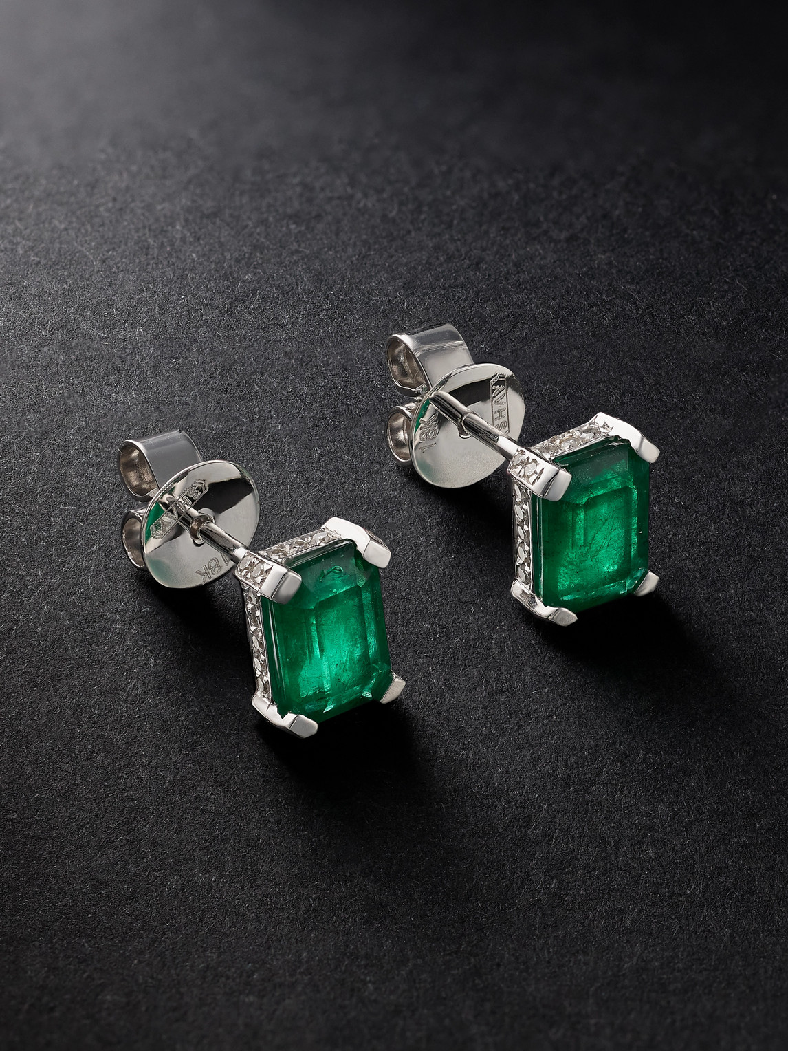 SHAY HIDDEN HALO WHITE GOLD, EMERALD AND DIAMOND EARRINGS