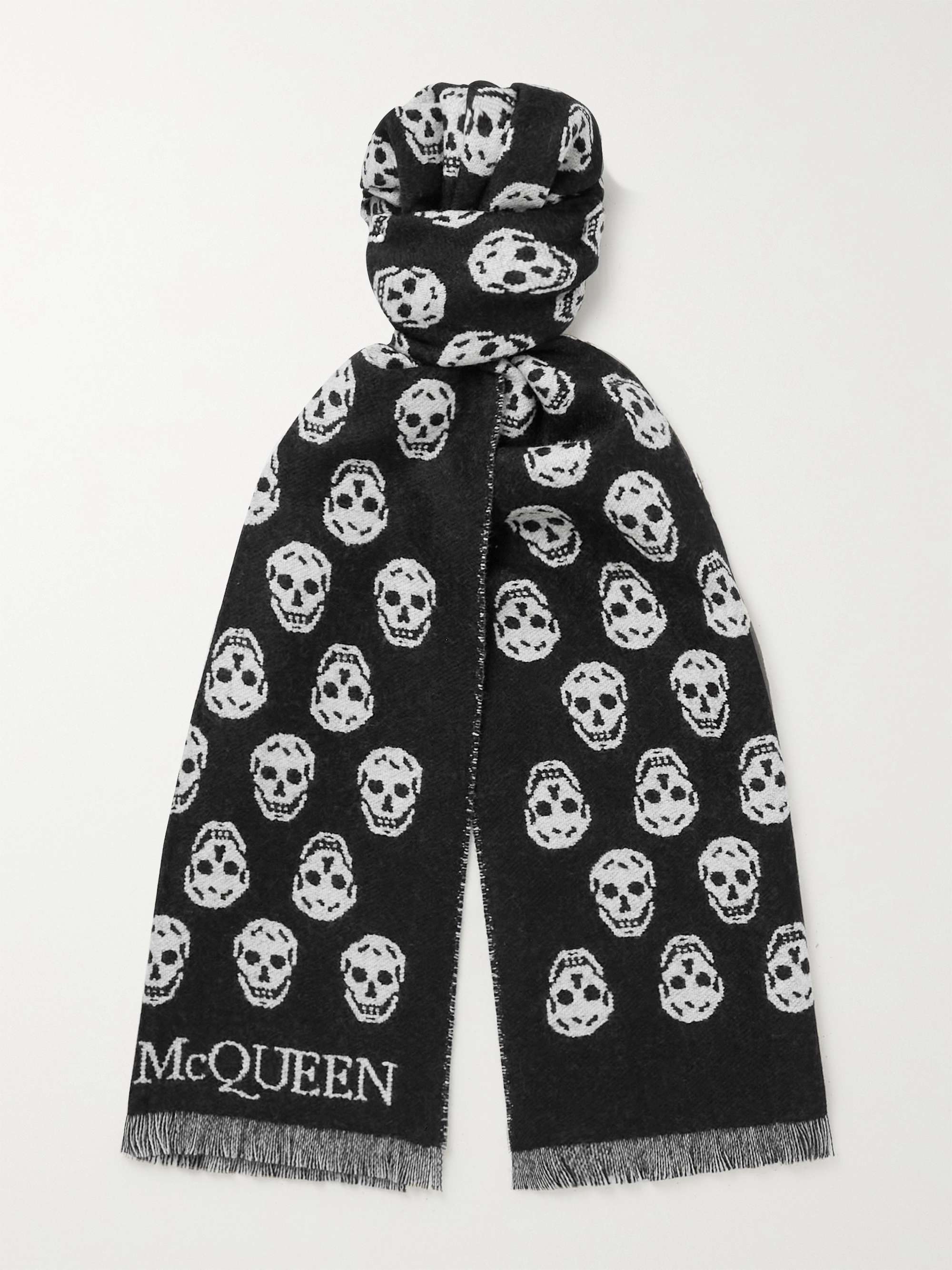 ALEXANDER MCQUEEN Reversible Fringed Logo-Jacquard Wool Scarf for Men | MR  PORTER