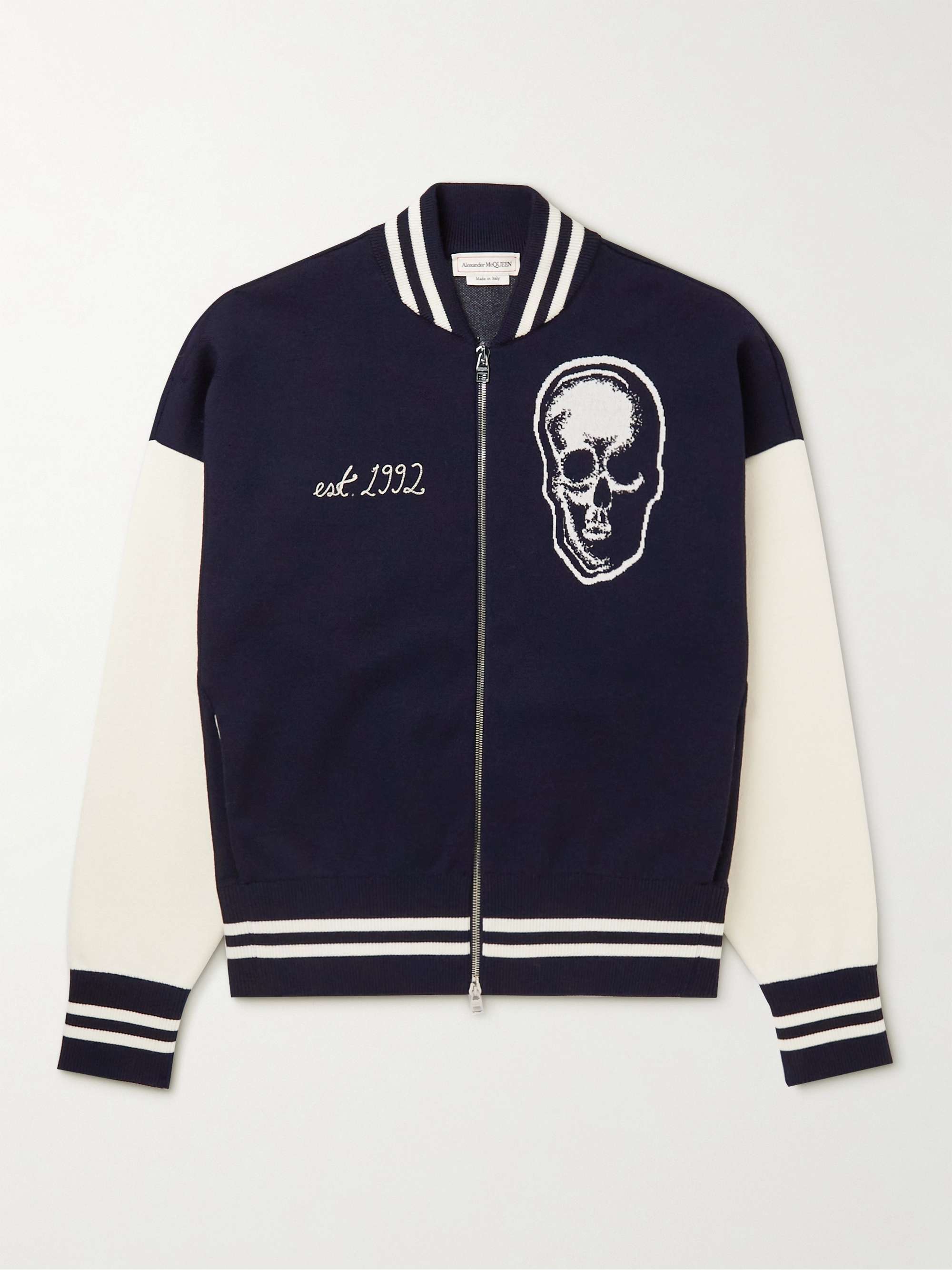ALEXANDER MCQUEEN Embroidered Logo-Jacquard Wool-Blend Jersey Varsity Jacket  for Men | MR PORTER
