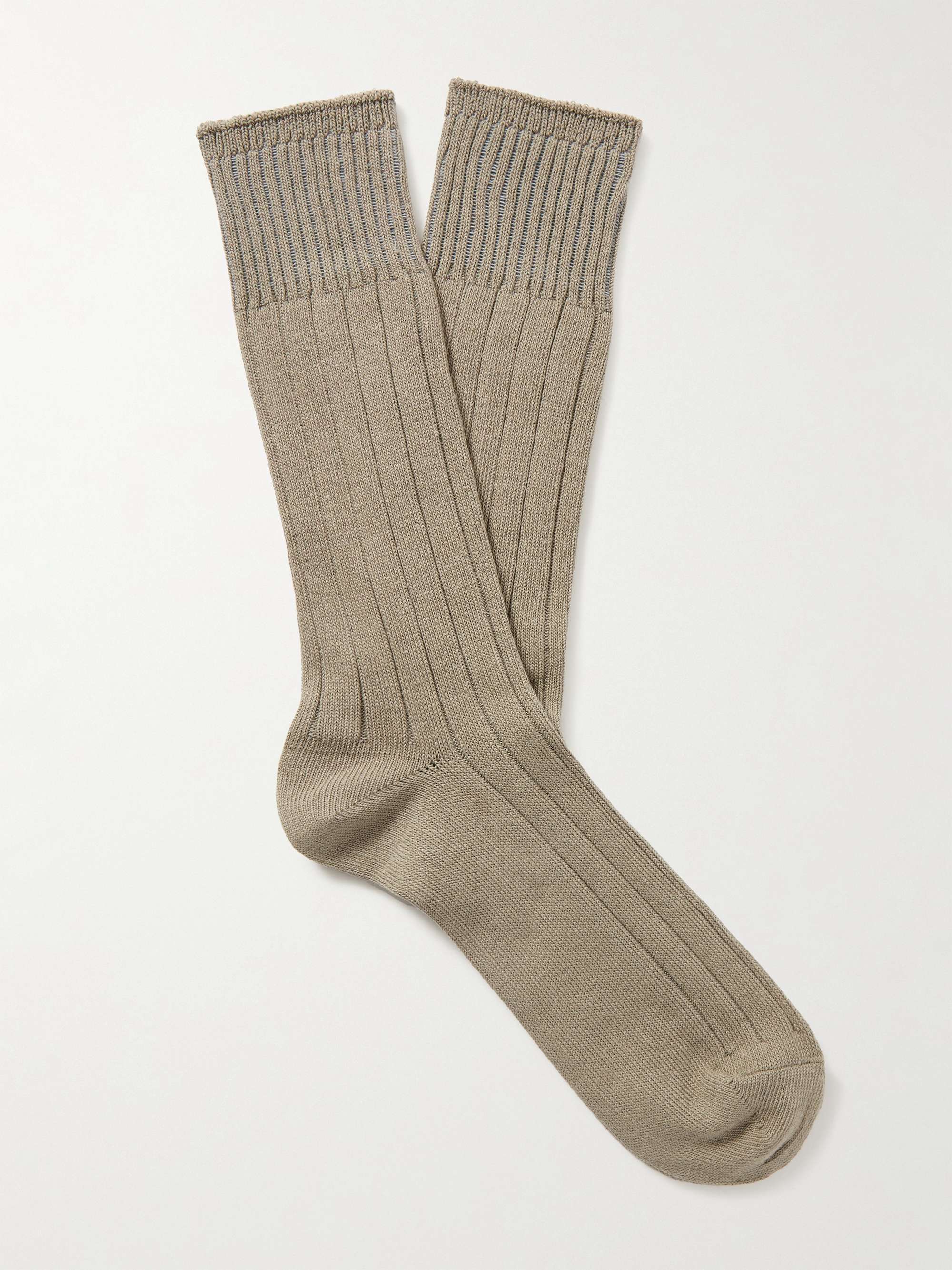 Mushroom Ribbed Cotton-Blend Socks | MR P. | MR PORTER