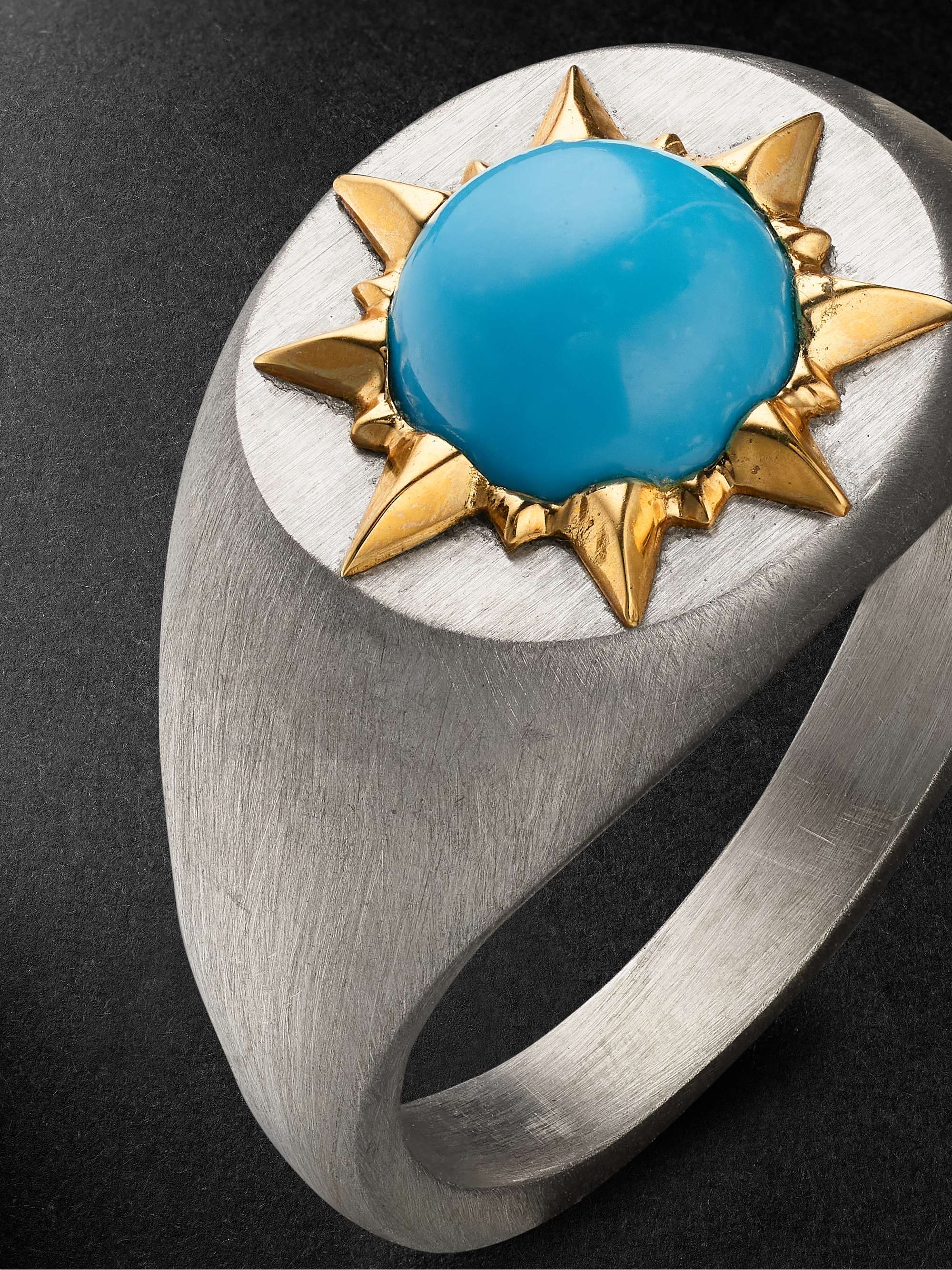 JENNY DEE JEWELRY Sunshine Brushed Sterling Silver, 18-Karat Gold and Turquoise  Signet Ring for Men | MR PORTER