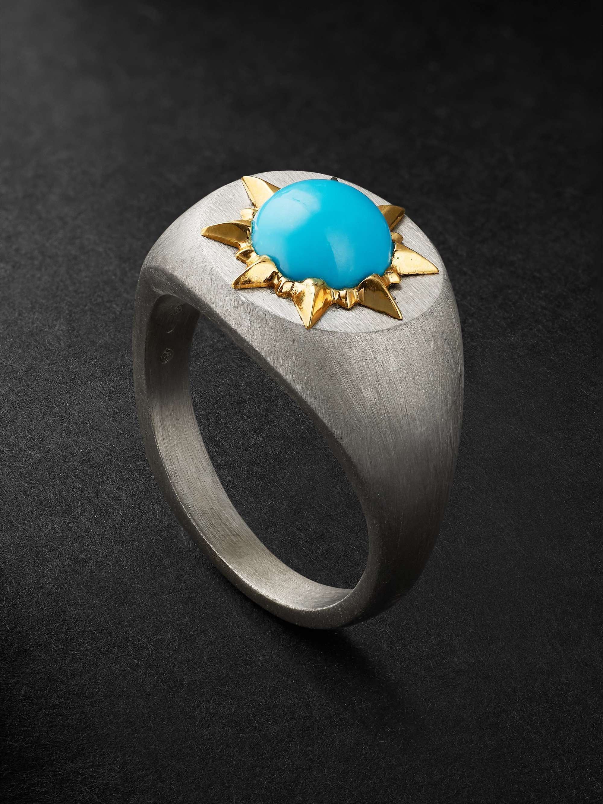JENNY DEE JEWELRY Sunshine Brushed Sterling Silver, 18-Karat Gold and  Turquoise Signet Ring | MR PORTER