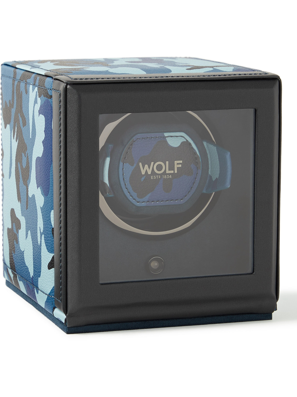 Wolf Elements Cub Camouflage-print Full-grain Vegan Leather Single Watch Winder In Blue