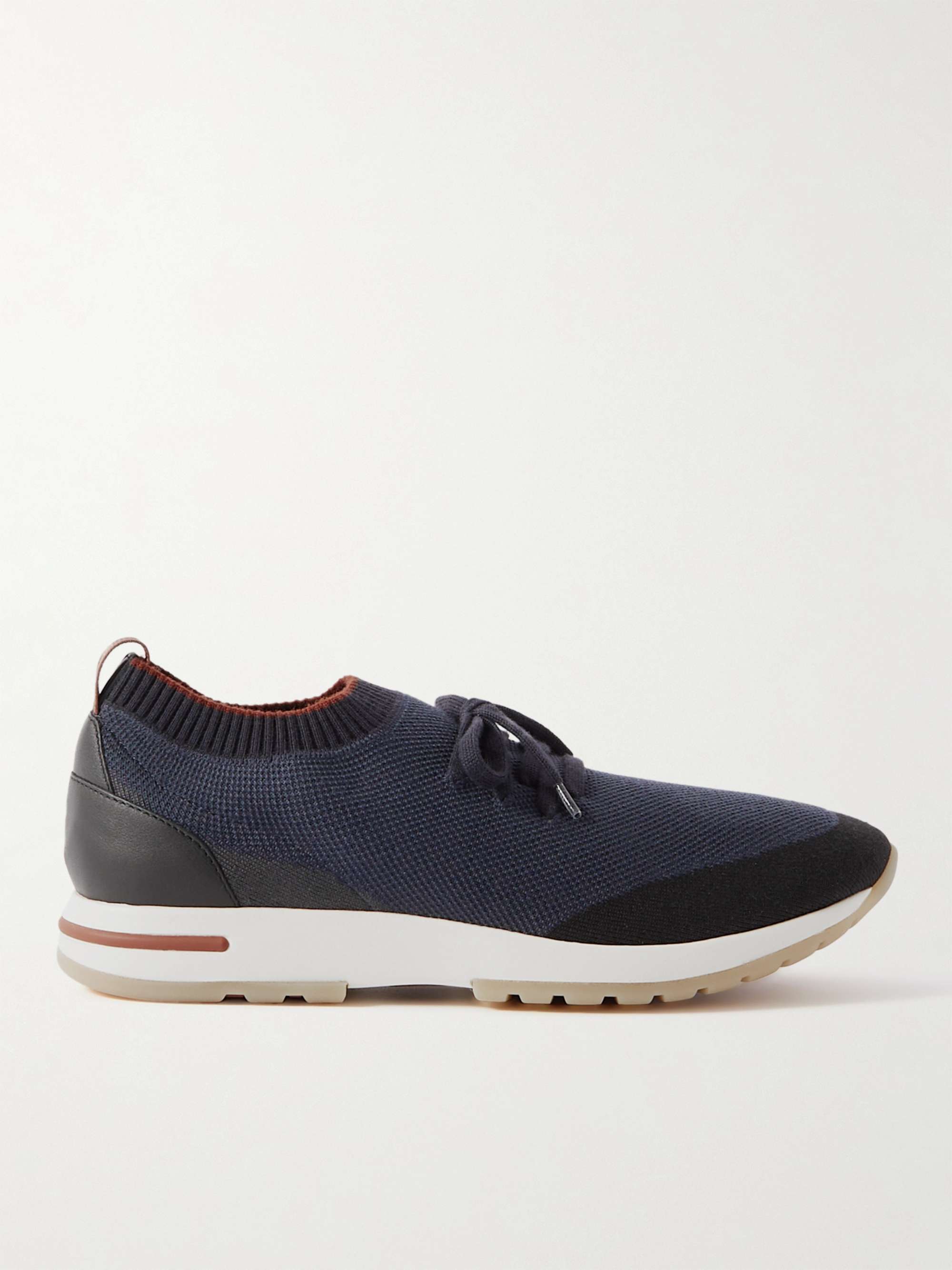 Navy 360 Flexy Walk Leather-Trimmed Knitted Wish® Silk Sneakers | LORO PIANA  | MR PORTER