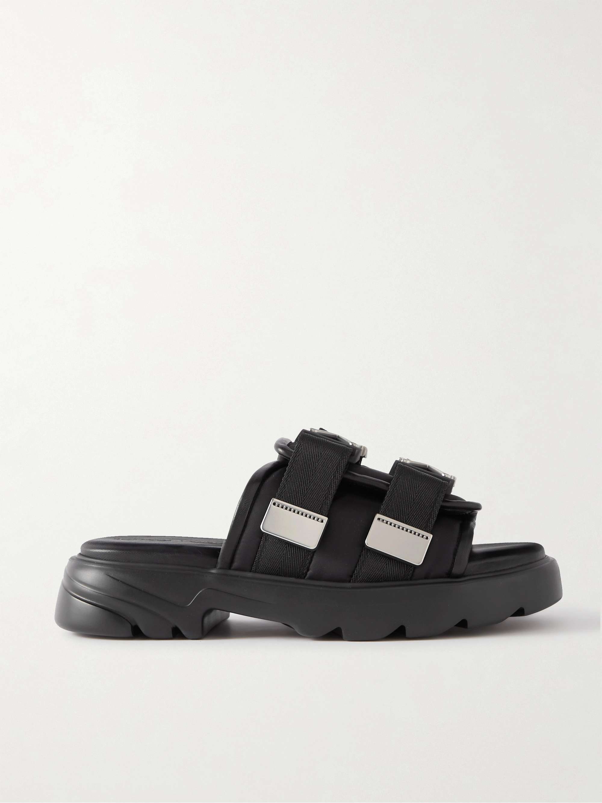 Black Bomber Webbing-Trimmed Shell and Leather Sandals | BOTTEGA VENETA |  MR PORTER