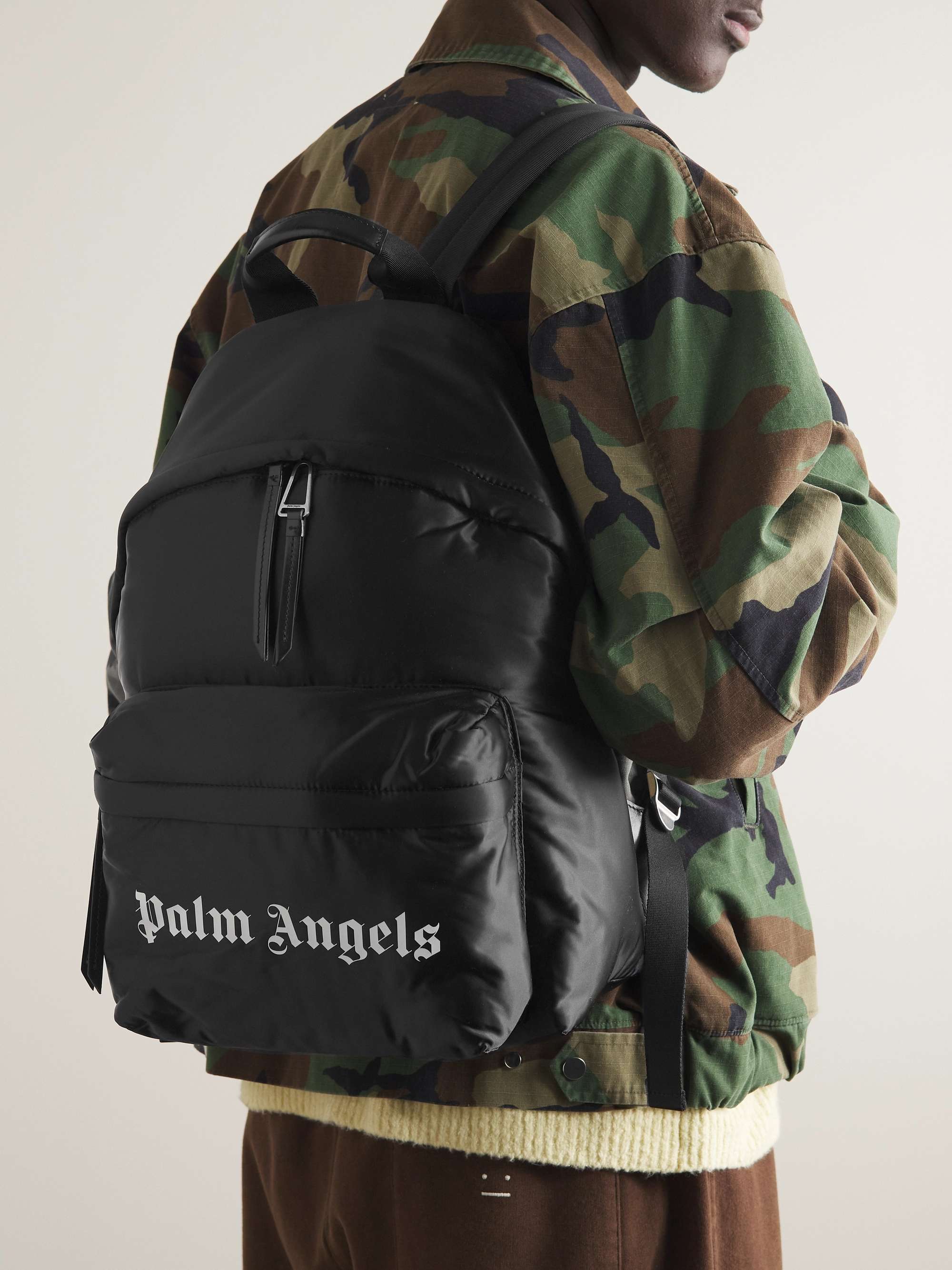 PALM ANGELS Logo-Print Leather-Trimmed Shell Backpack | MR PORTER