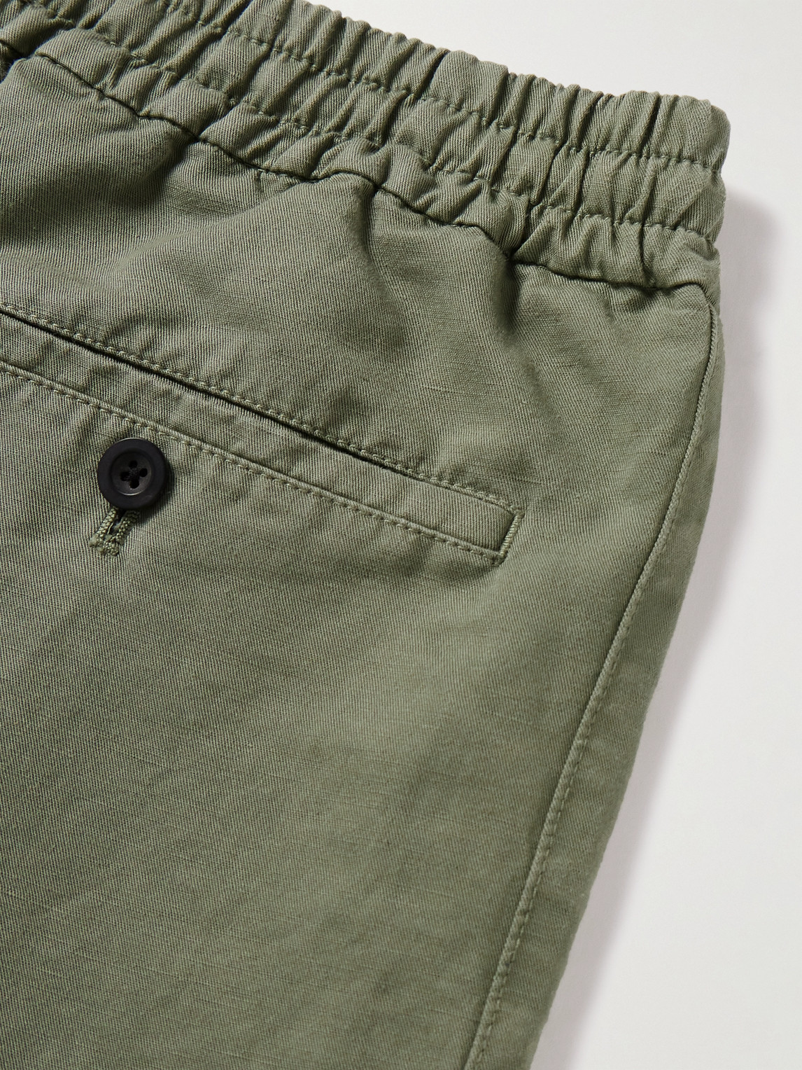 Shop Mr P Straight-leg Cotton And Linen-blend Drawstring Shorts In Green