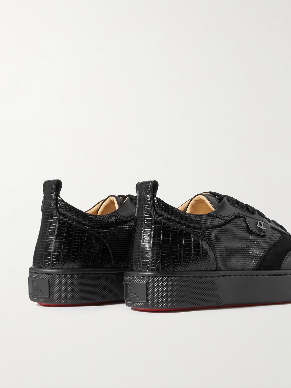 Shop Christian Louboutin Happrui Spikes Suede And Leather-trimmed Mesh Sneakers In Black