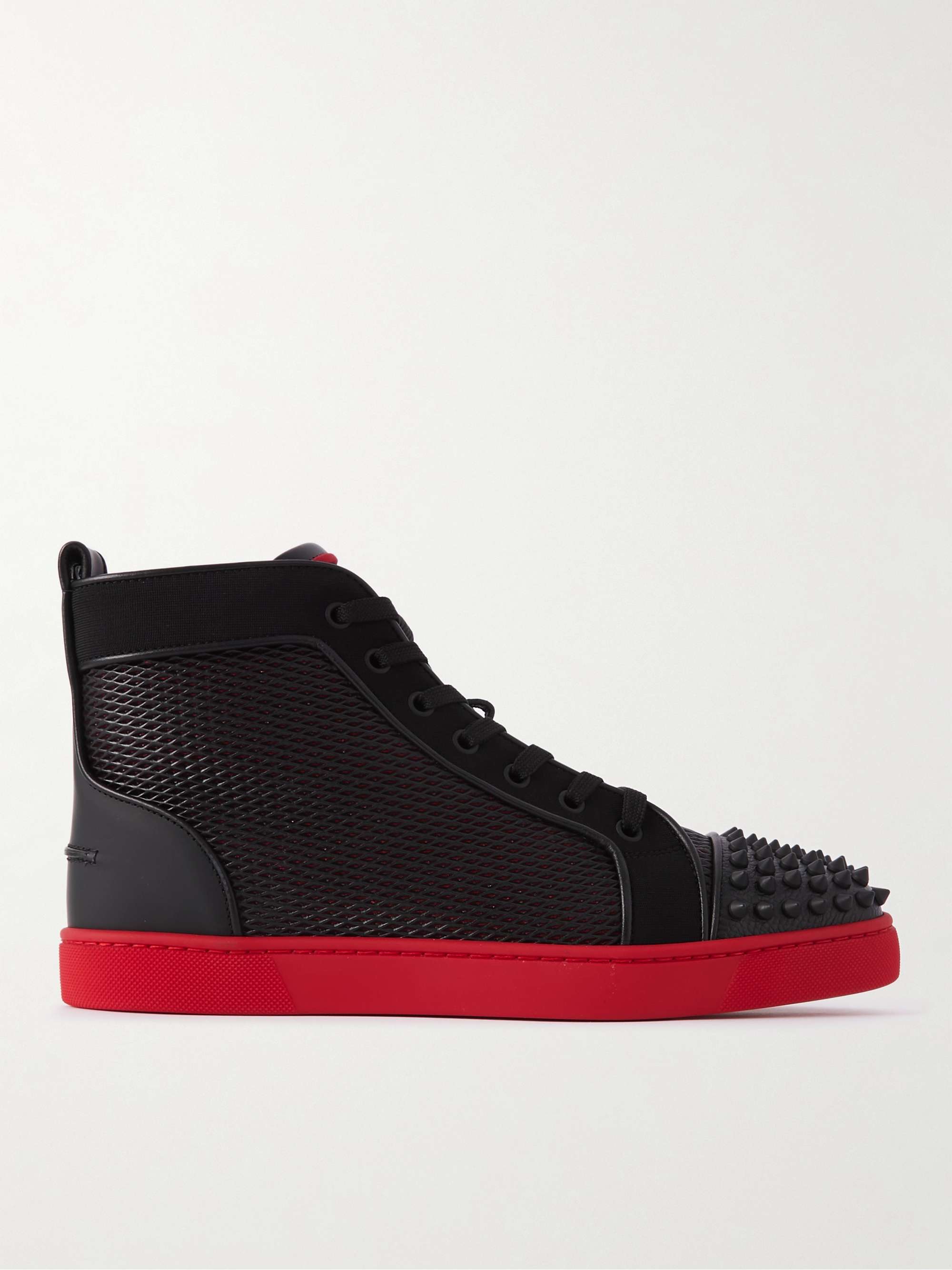 CHRISTIAN LOUBOUTIN Lou Spikes Studded Leather, Mesh and Canvas High-Top  Sneakers for Men | MR PORTER