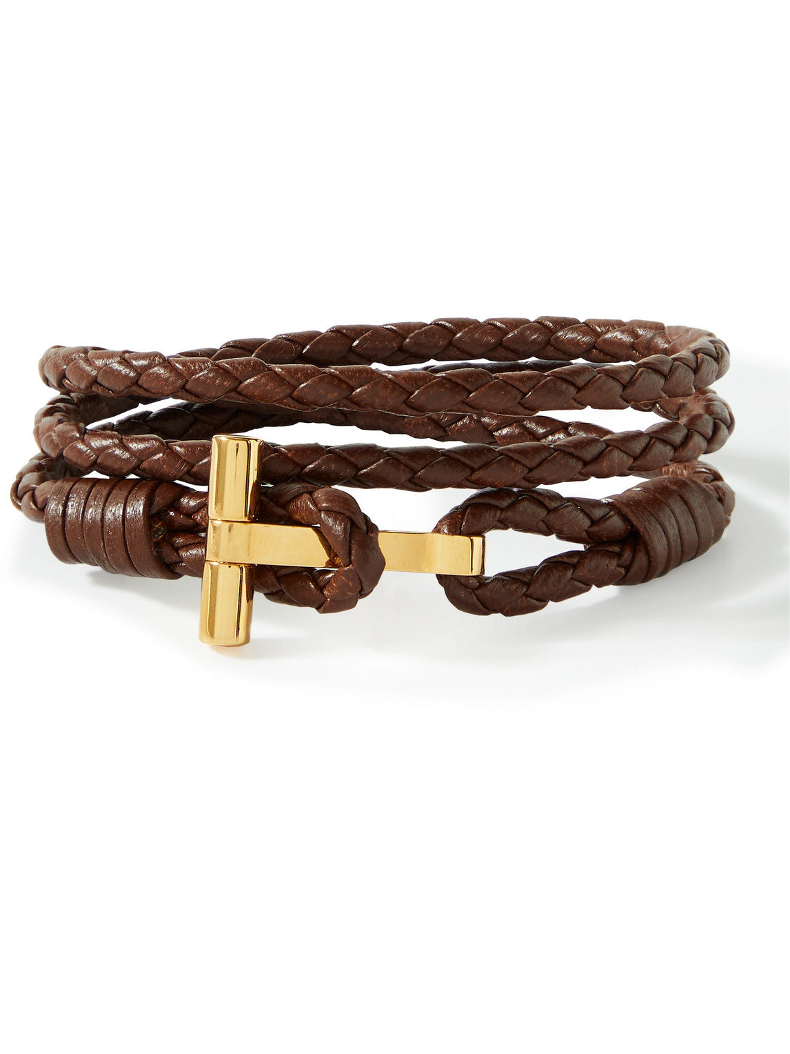 Tom Ford T Lock Plaque Braided Bracelet In Brown | ModeSens