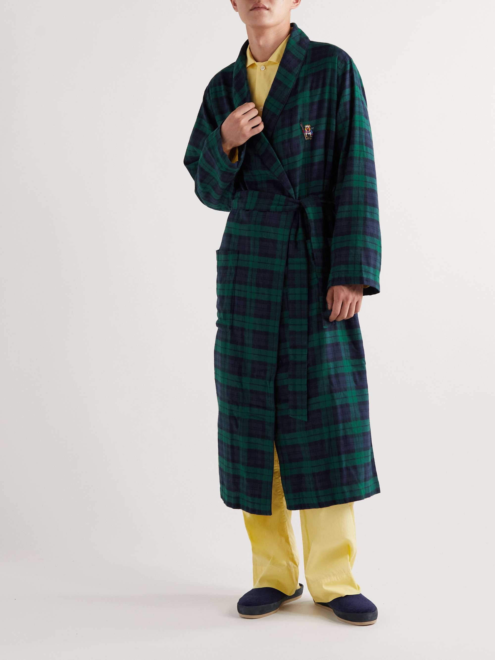 POLO RALPH LAUREN Logo-Embroidered Checked Cotton-Flannel Robe | MR PORTER