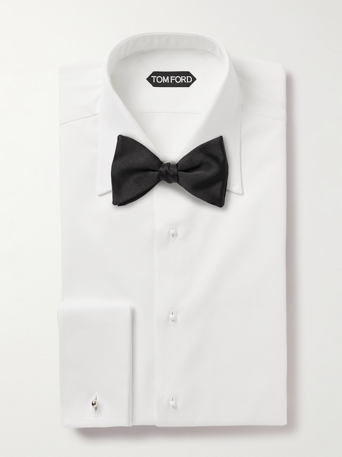 Shop Tom Ford Double-cuff Cotton-piqué Tuxedo Shirt In White