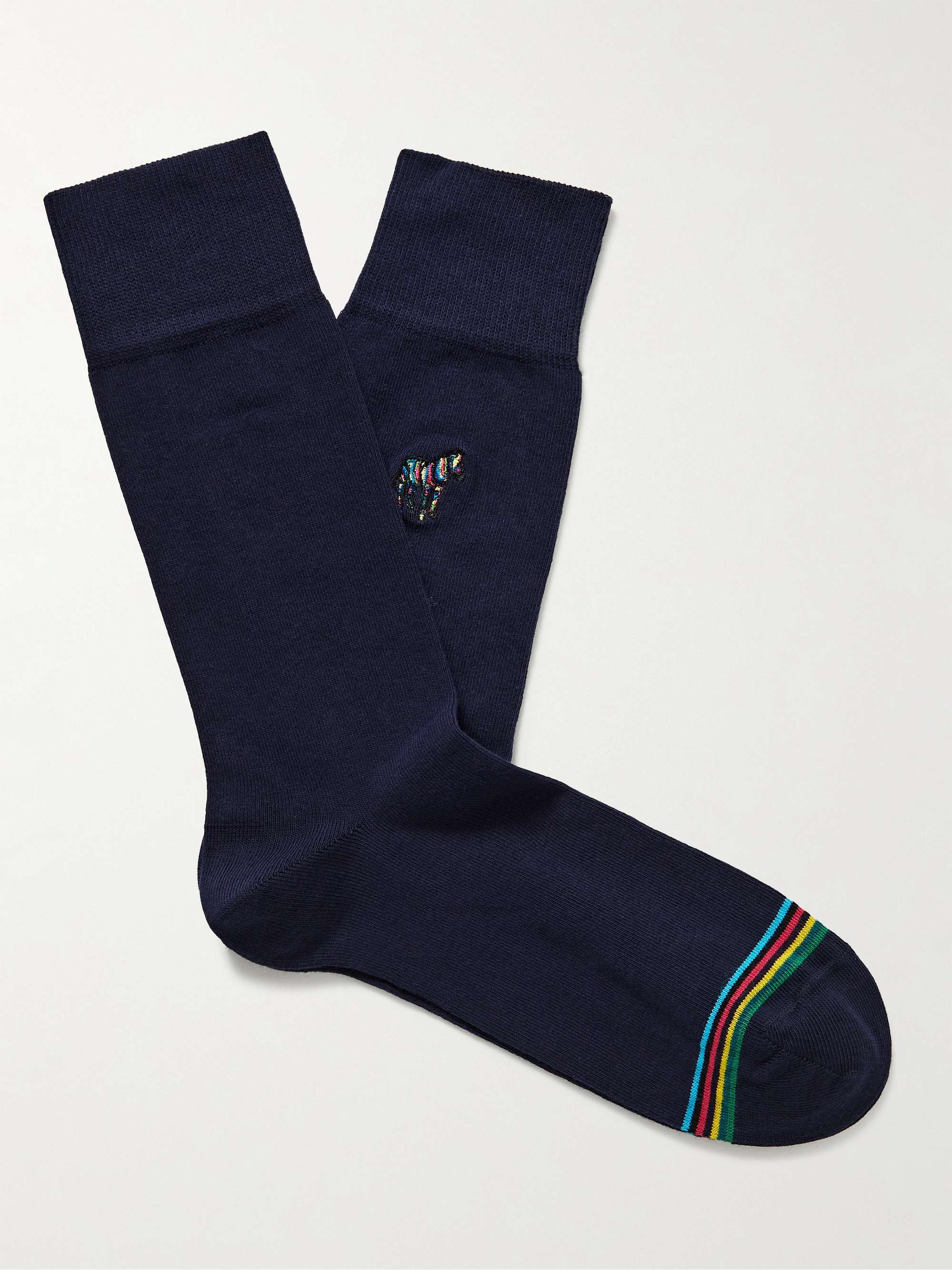 Midnight blue Striped Embroidered Cotton-Blend Socks | PAUL SMITH | MR  PORTER