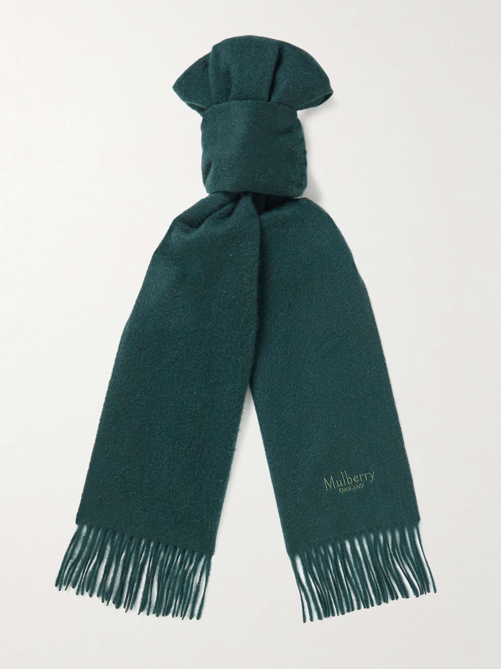 MULBERRY Logo-Embroidered Fringed Cashmere Scarf | MR PORTER