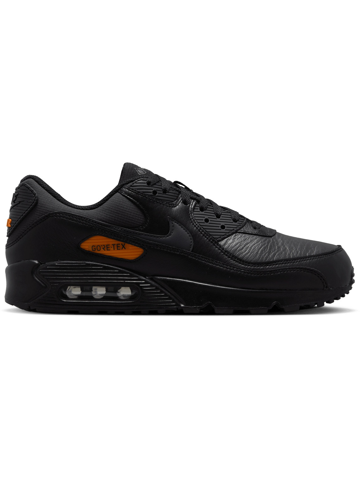 Nike Air Max 90 Rubber-trimmed Leather And Gore-tex® Ripstop Sneakers In  Black/anthracite/safety Orange | ModeSens