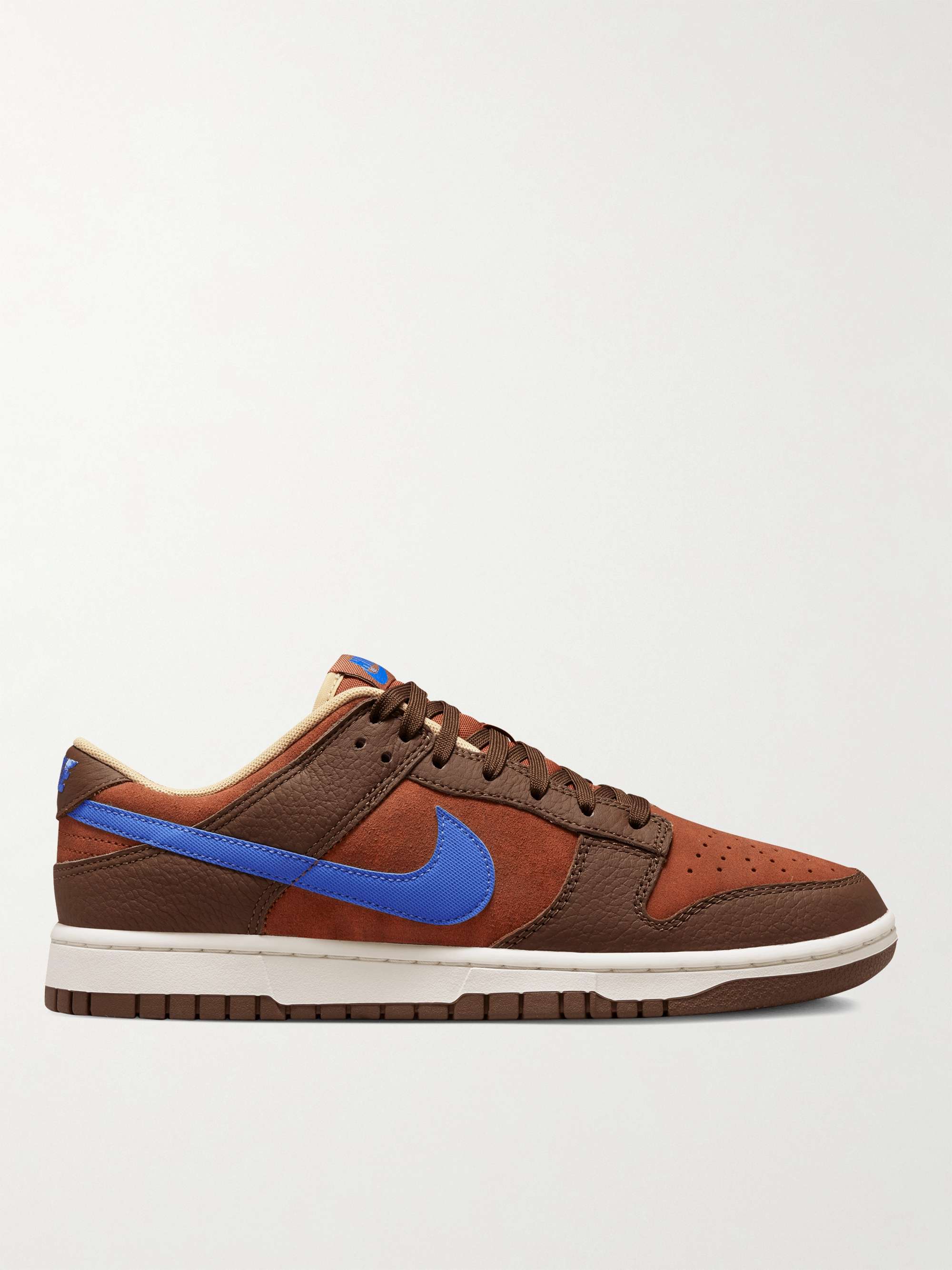 Brown Dunk Low Retro Leather-Trimmed Suede Sneakers | NIKE | MR PORTER