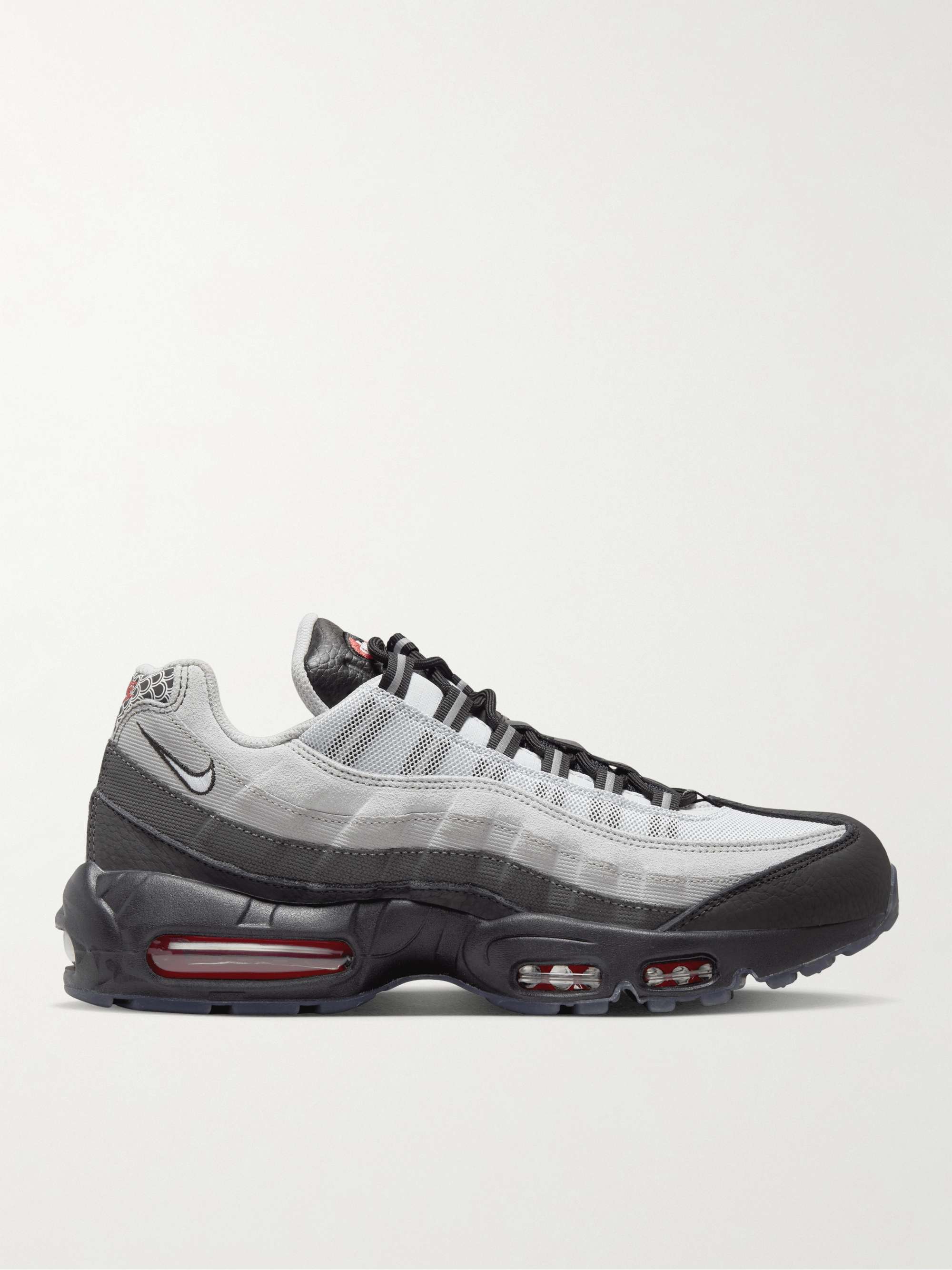 Gray Air Max 95 Leather, Mesh, Canvas and Suede Sneakers | NIKE | MR PORTER