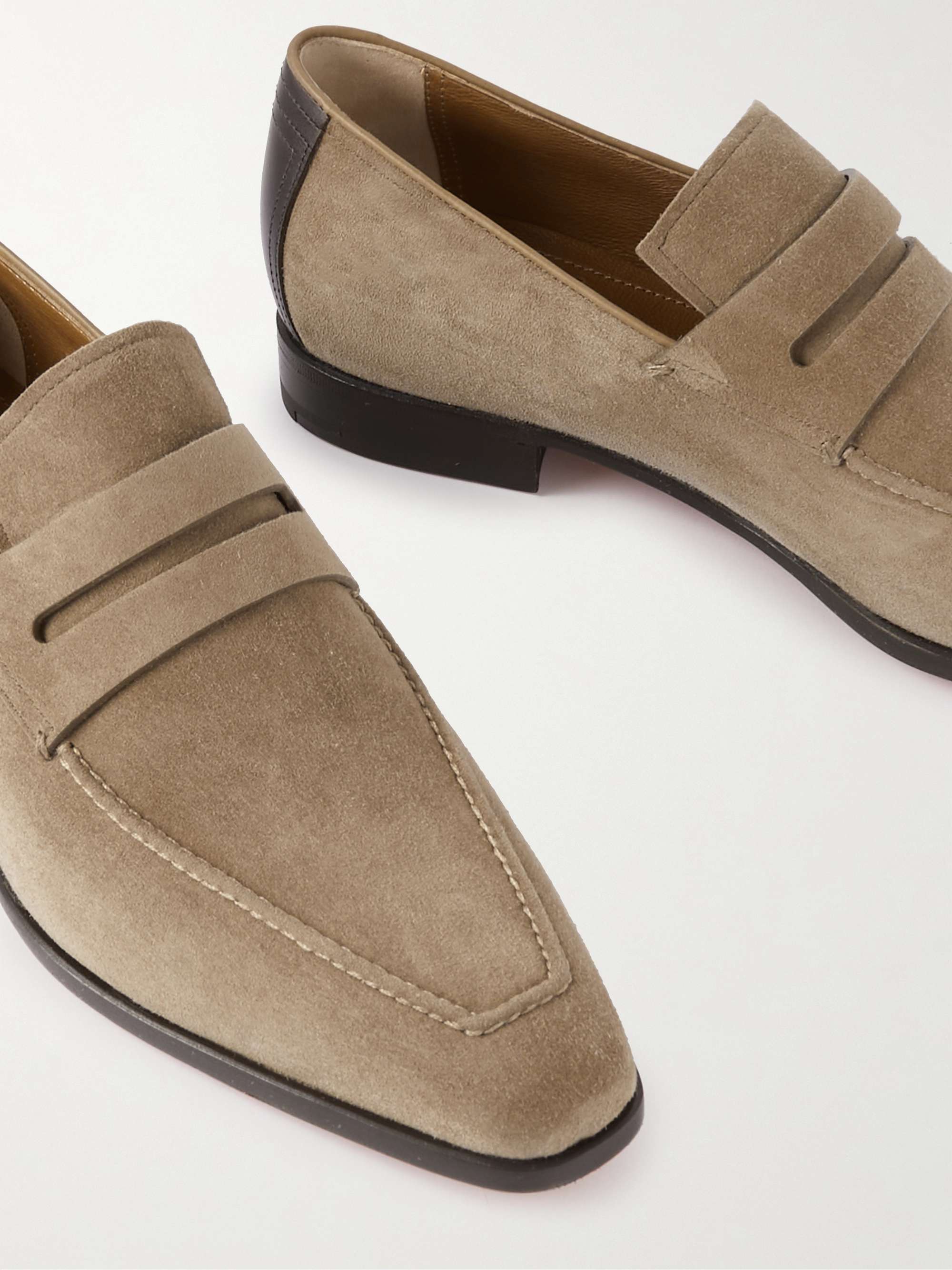 BERLUTI Leather-Trimmed Suede Penny Loafers for Men | MR PORTER