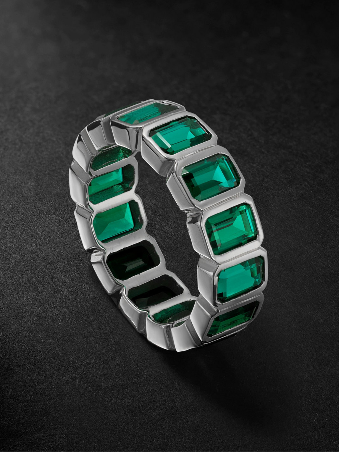 42 Suns 14-karat White Gold Emerald Signet Ring In Green