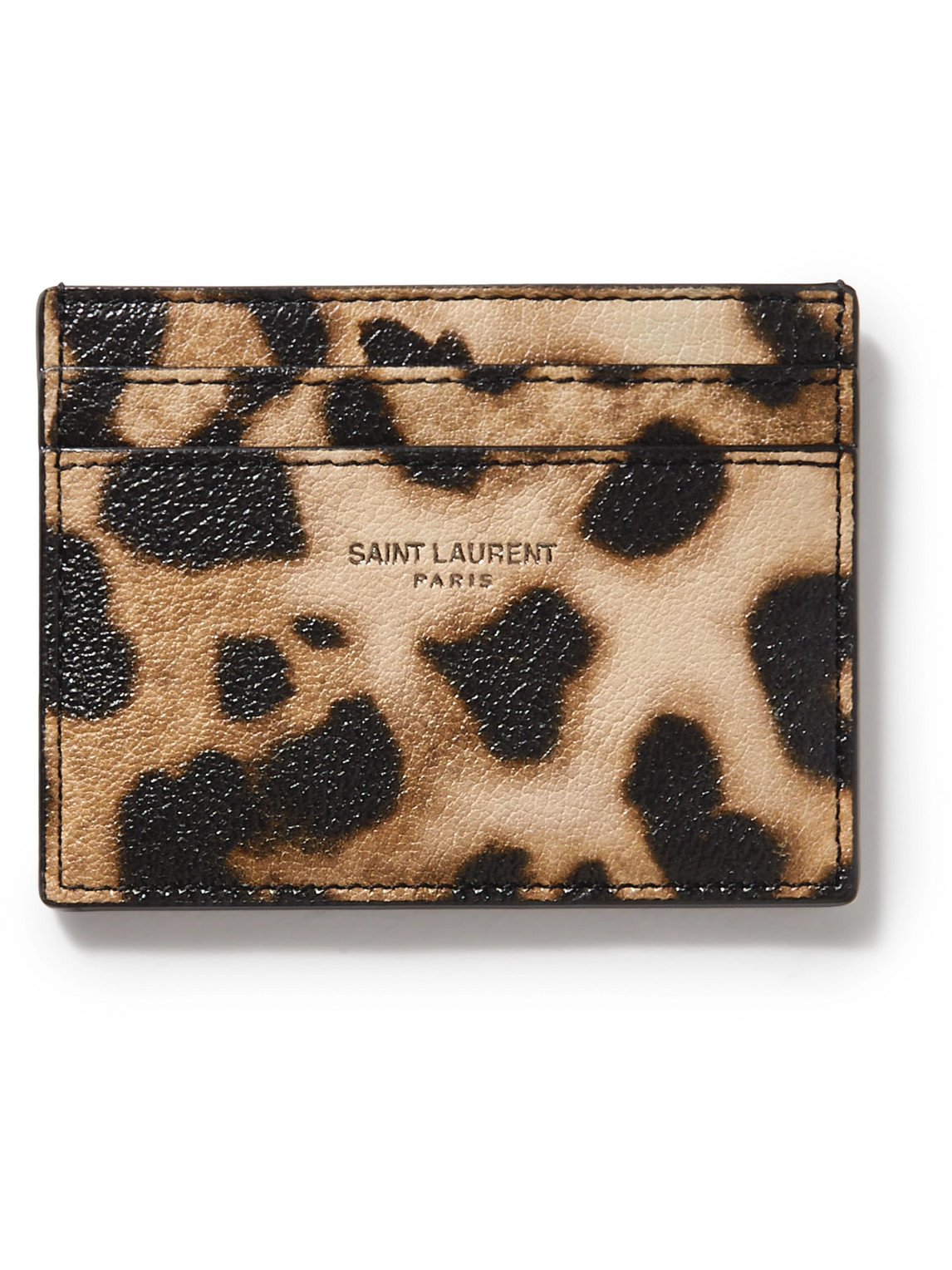 SAINT LAURENT - Leopard-Print Full-Grain Leather Cardholder - Men - Brown -  One Size for ผู้ชาย