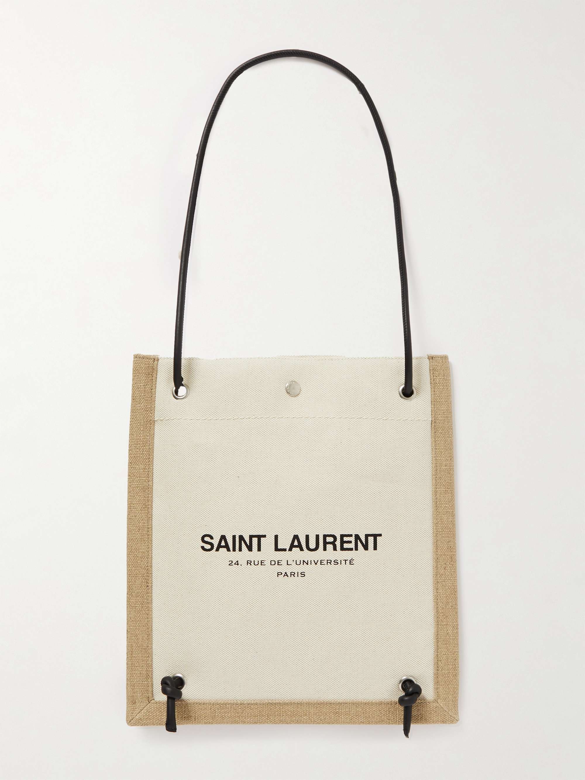 SAINT LAURENT Leather-Trimmed Logo-Print Linen and Cotton-Blend Canvas  Messenger Bag for Men | MR PORTER