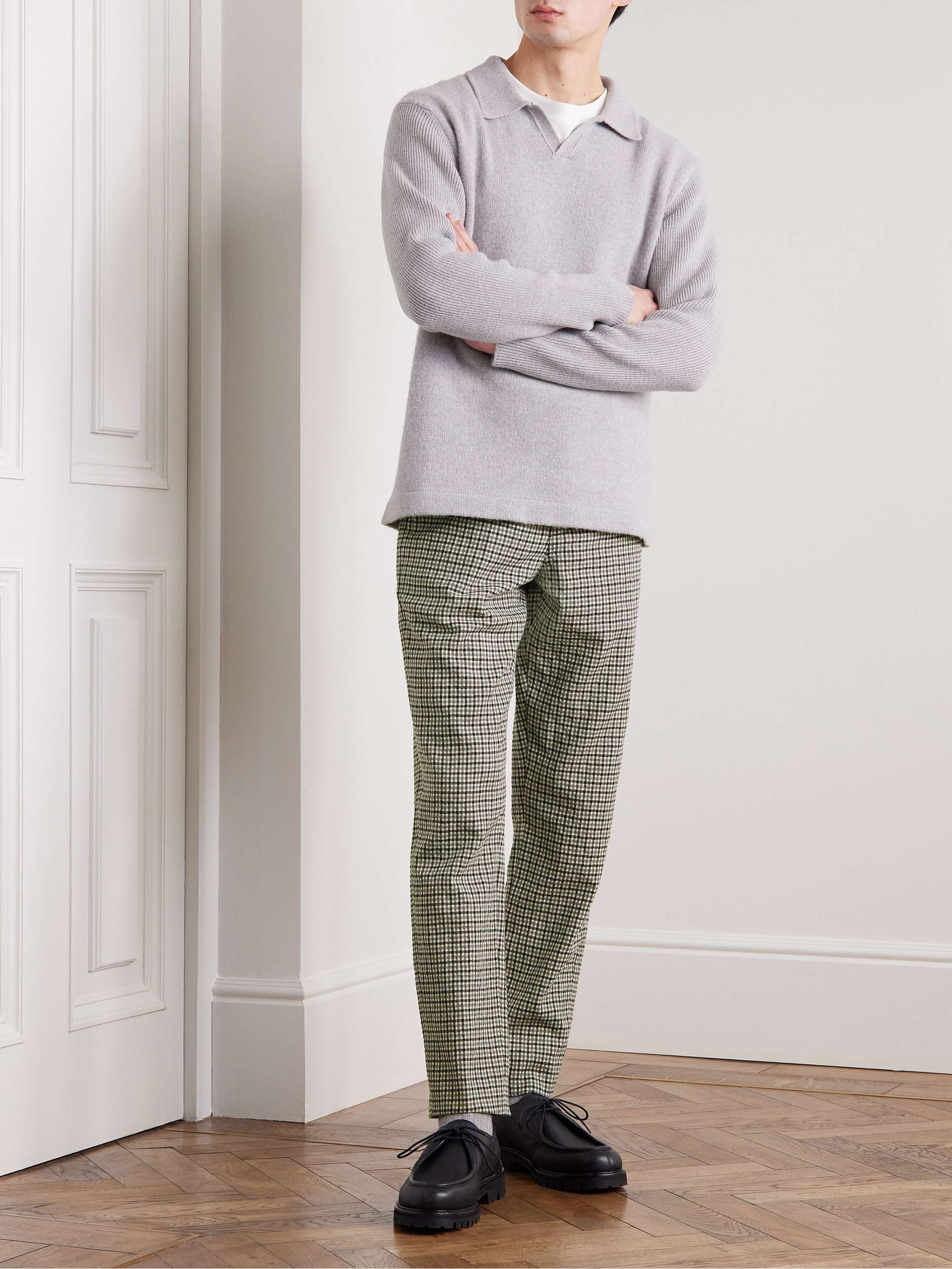 MR P. Phillip Straight-Leg Checked Cotton and Wool-Blend Trousers for Men |  MR PORTER