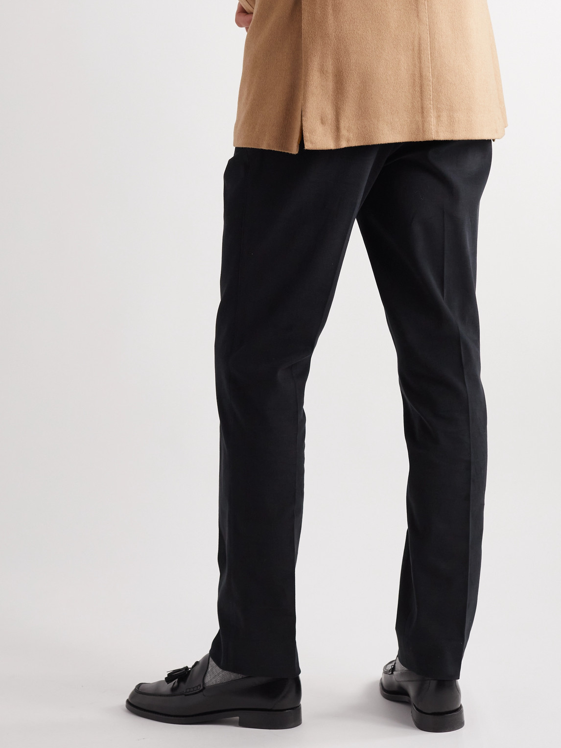 Shop Saman Amel Straight-leg Pleated Cotton-blend Twill Trousers In Black