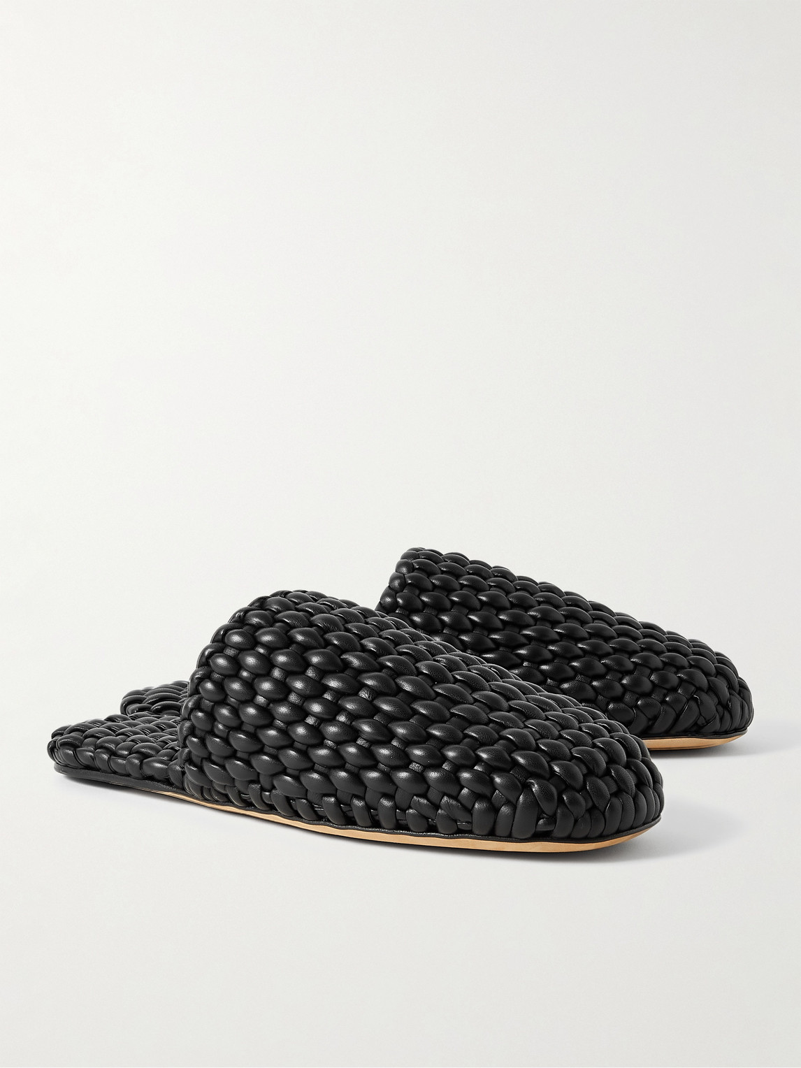 Shop Bottega Veneta Woven Leather Slippers In Black