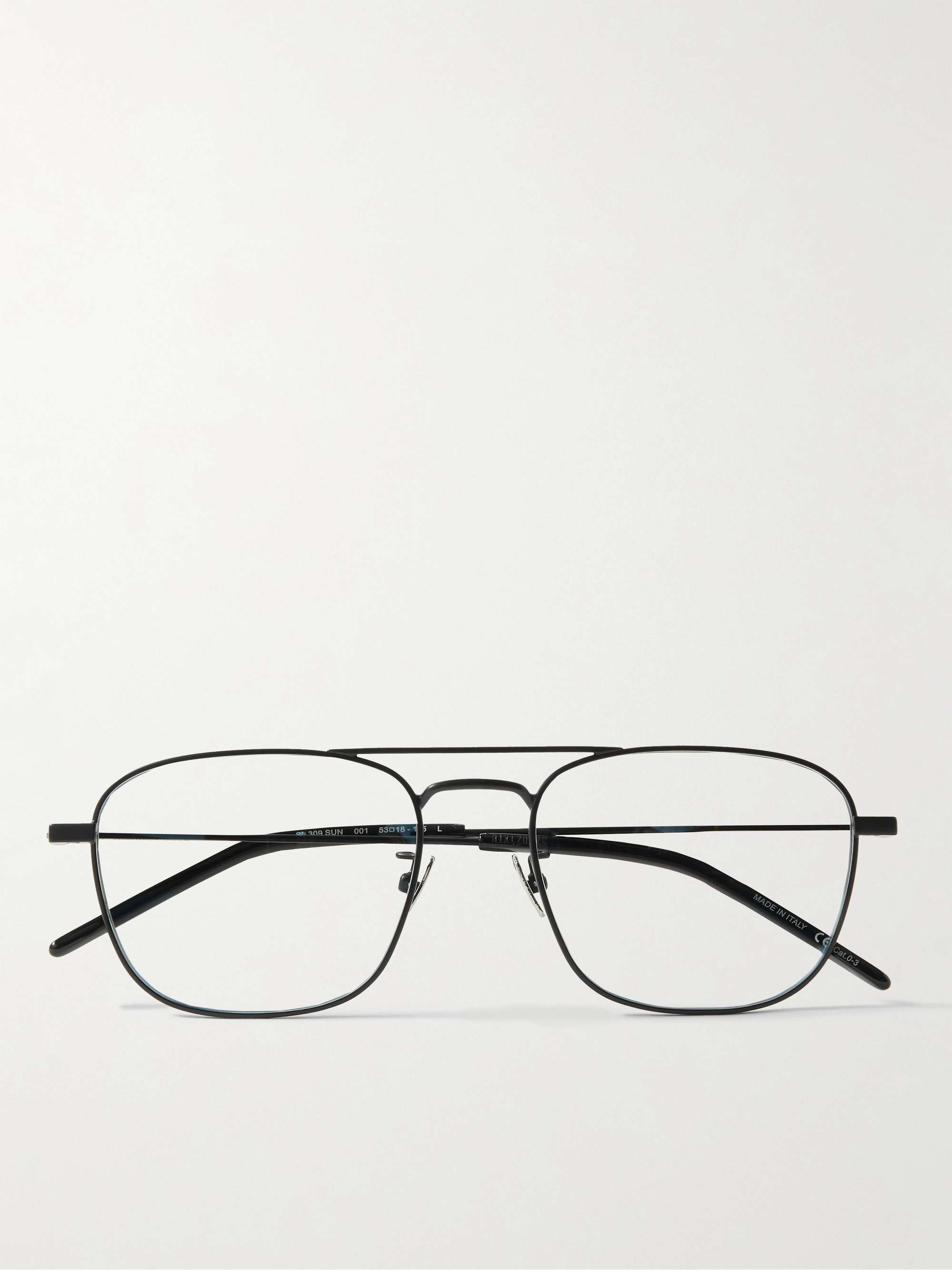 أسود نظارات طبية بأسلوب أفياتور من المعدن | SAINT LAURENT EYEWEAR | MR  PORTER