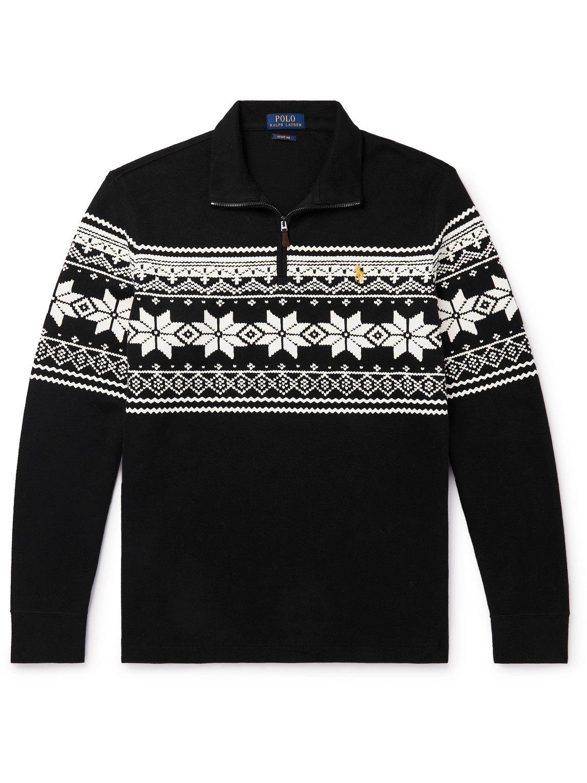 Polo Ralph Lauren Printed Cotton-jersey Half-zip Sweatshirt In Black |  ModeSens