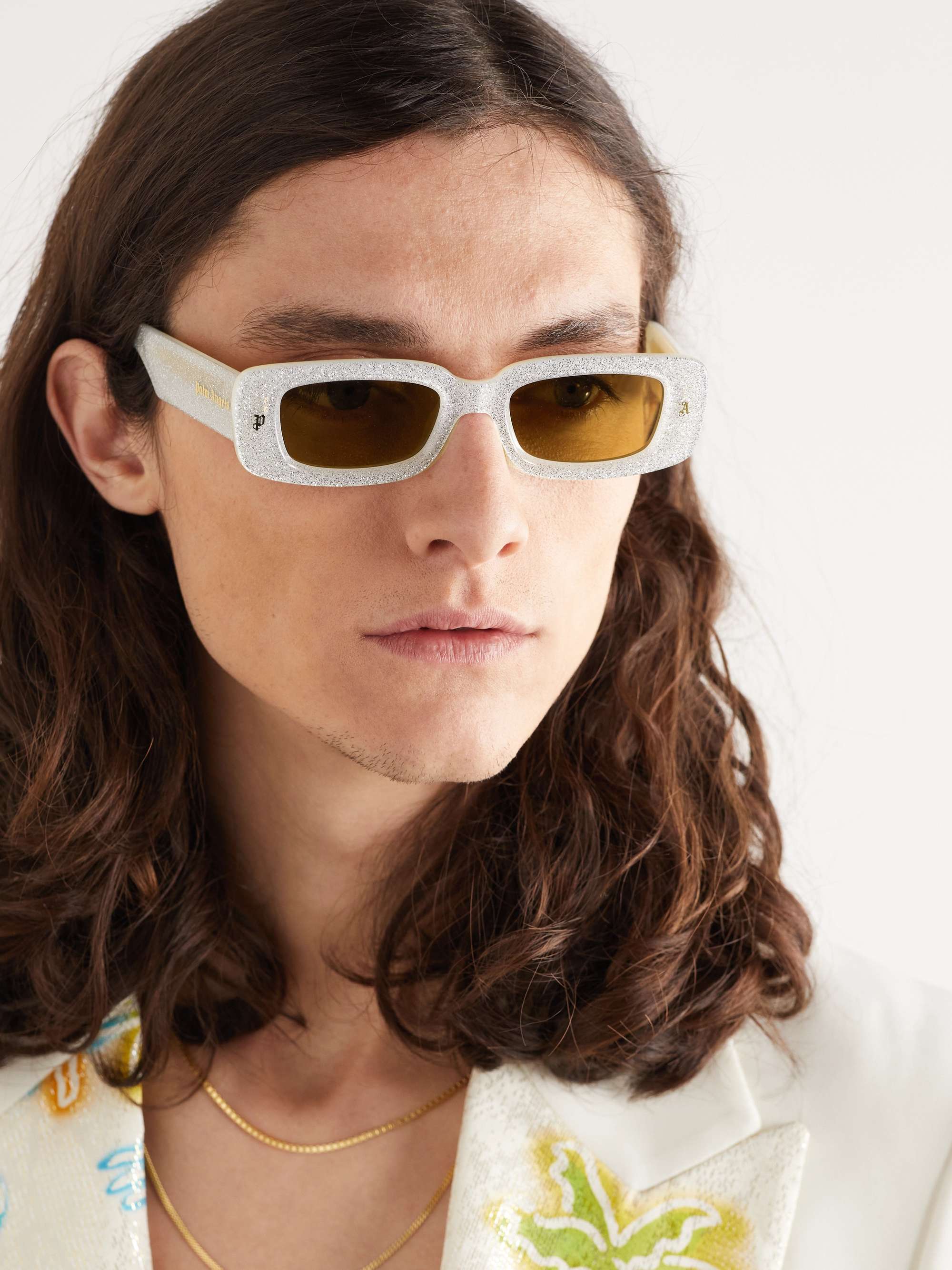 PALM ANGELS Lala Rectangular-Frame Glittered Acetate Sunglasses for Men |  MR PORTER