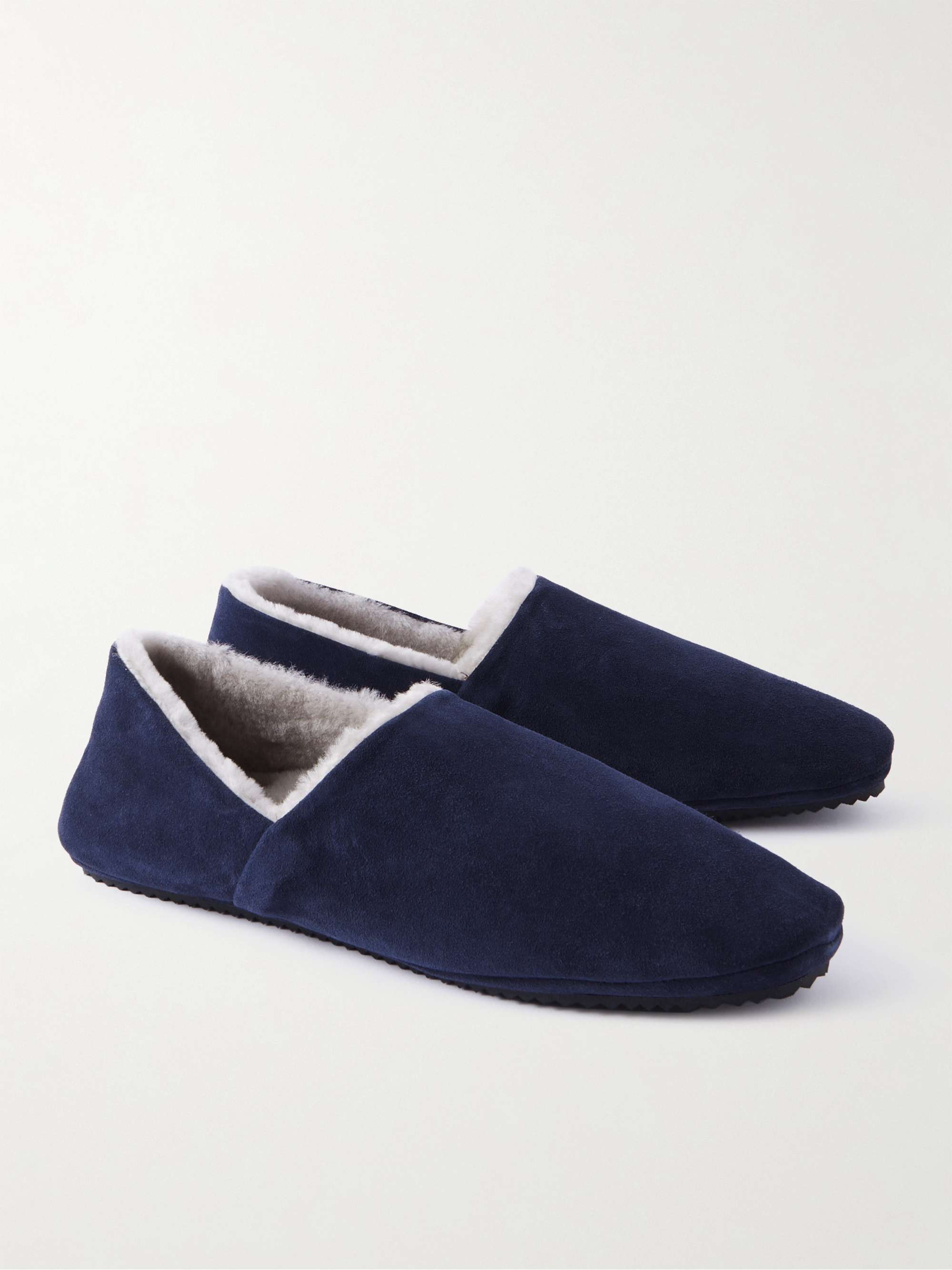 Navy Shearling-Lined Suede Slippers | MR P. | MR PORTER