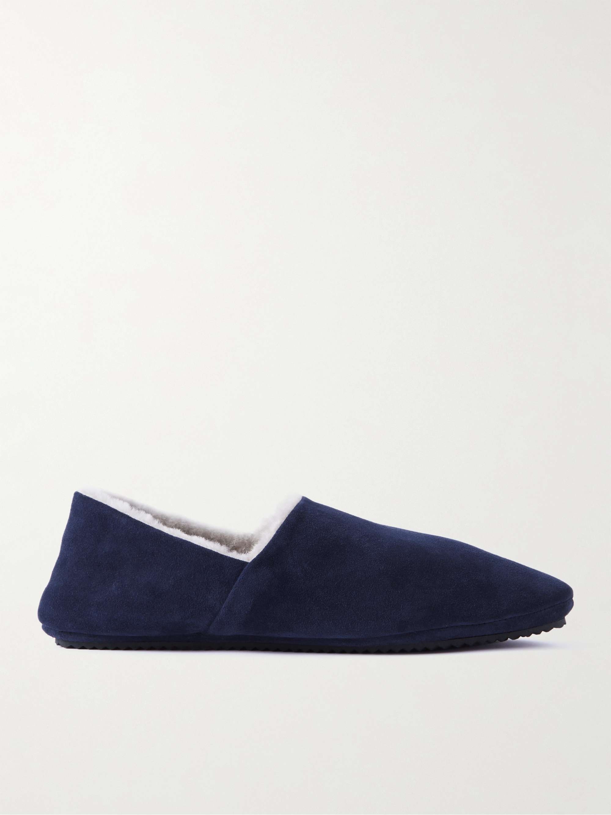 Navy Shearling-Lined Suede Slippers | MR P. | MR PORTER