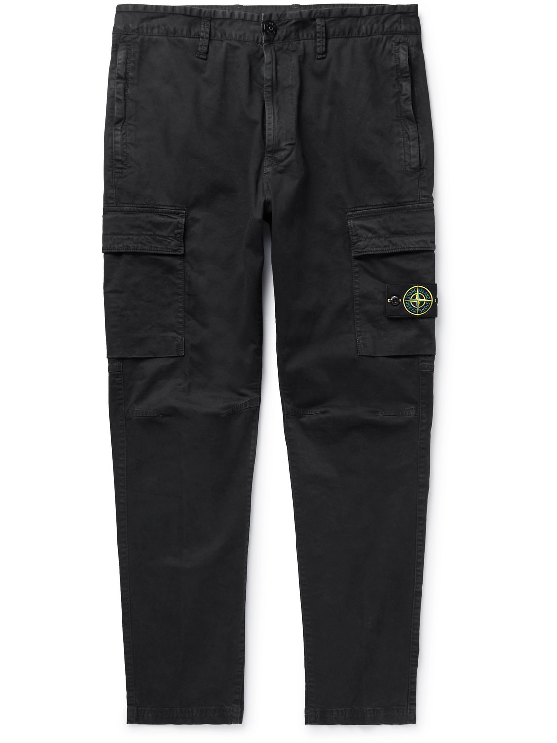 Stone Island Tapered Logo-appliquéd Cotton-blend Cargo Trousers In Black |  ModeSens