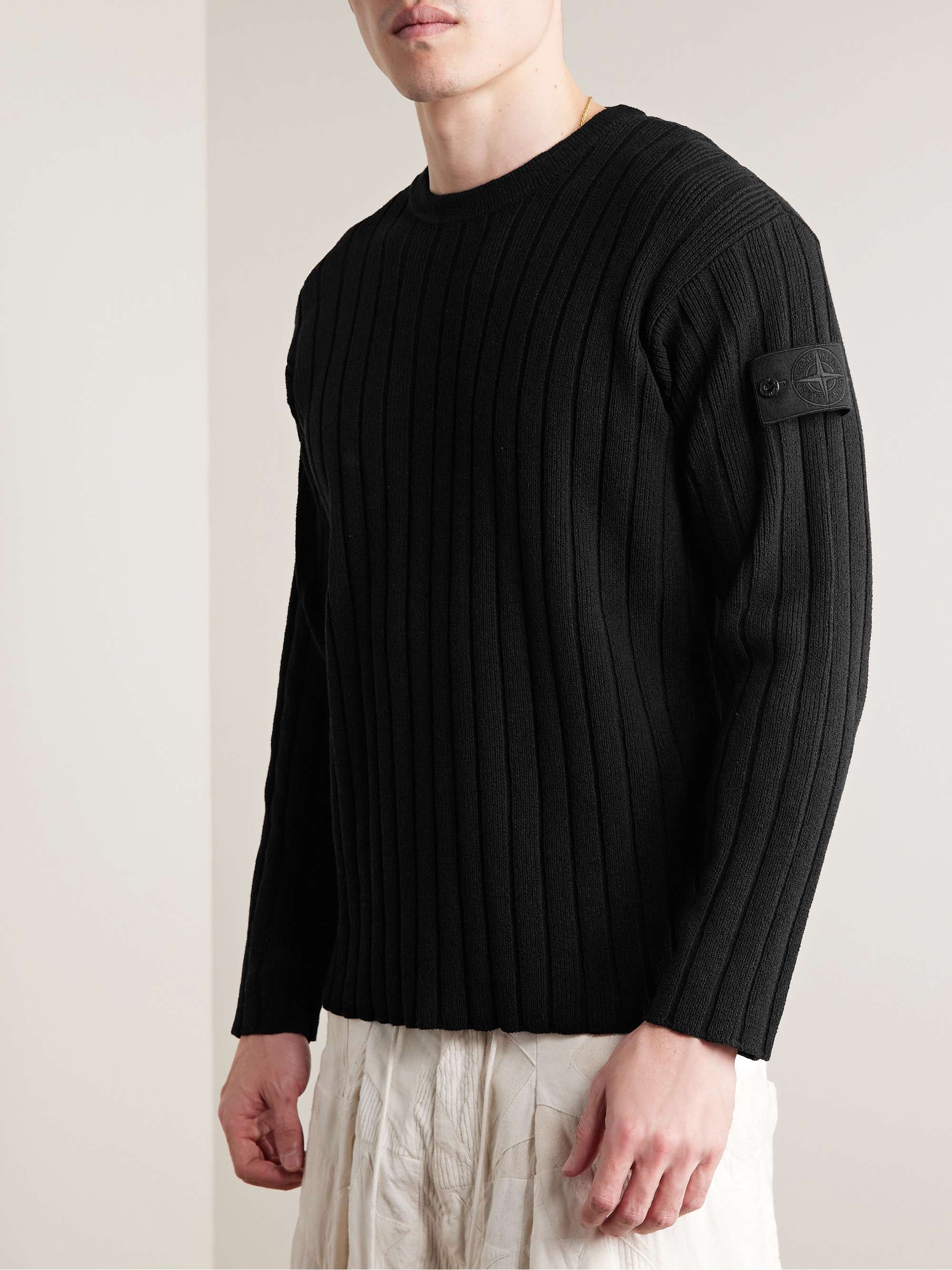 STONE ISLAND Ghost Logo-Appliquéd Ribbed Cotton-Blend Sweater for Men | MR  PORTER