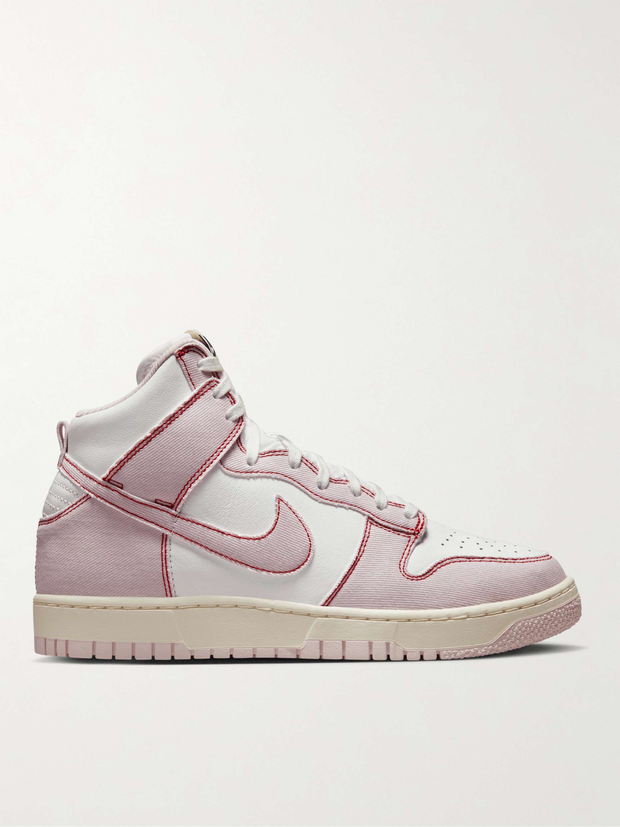 White Dunk Hi 1985 Leather and Denim Sneakers | NIKE | MR PORTER