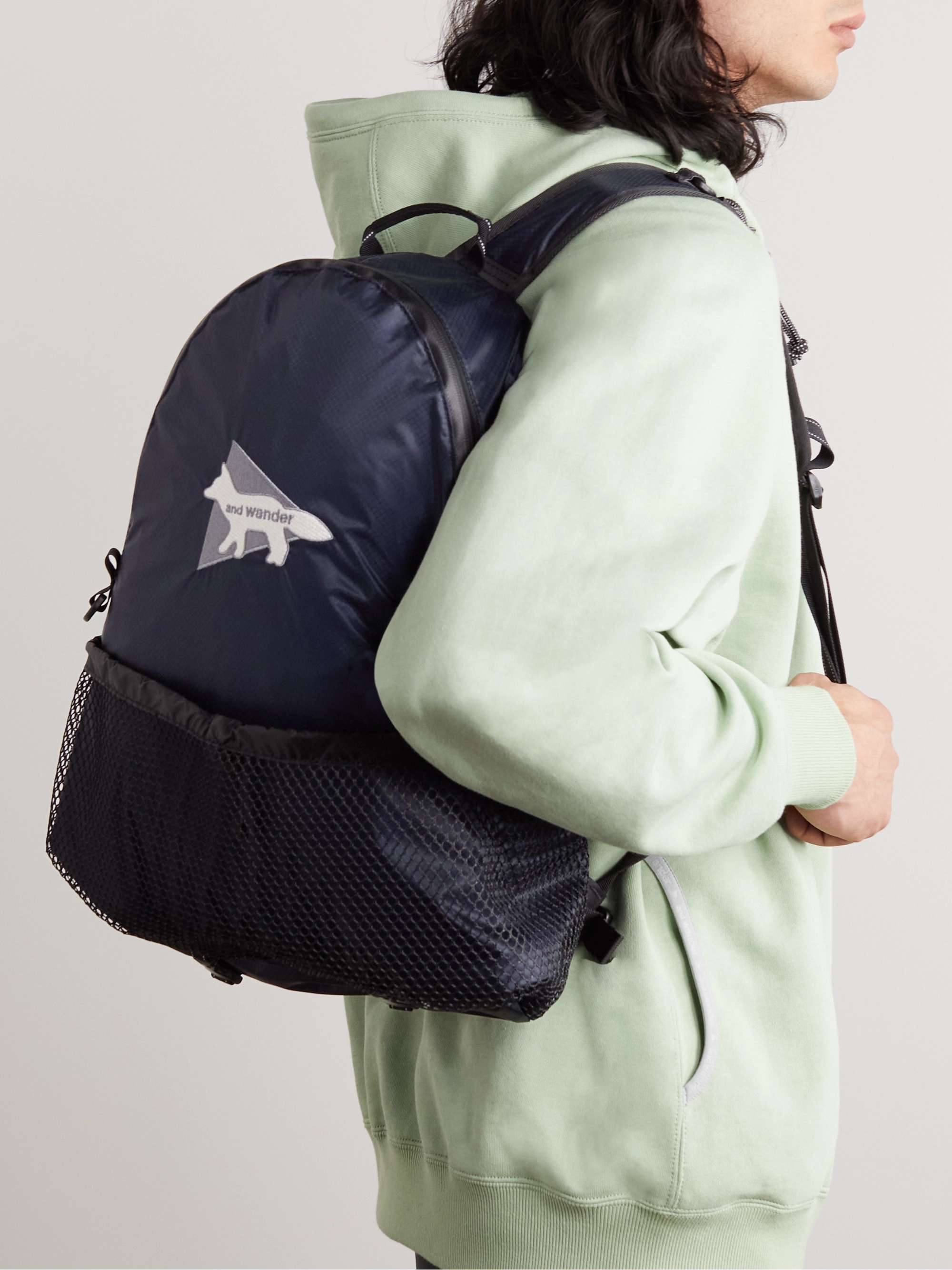 AND WANDER + Maison Kitsuné Rubber-Trimmed Logo-Appliquéd Ripstop Backpack  for Men | MR PORTER