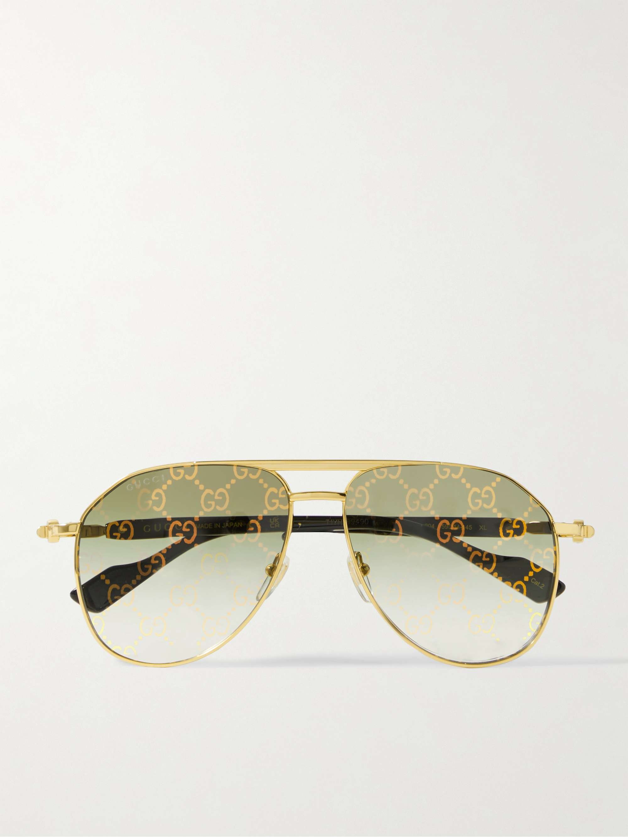 GUCCI EYEWEAR Logo-Print Aviator-Style Gold-Tone and Acetate Sunglasses |  MR PORTER