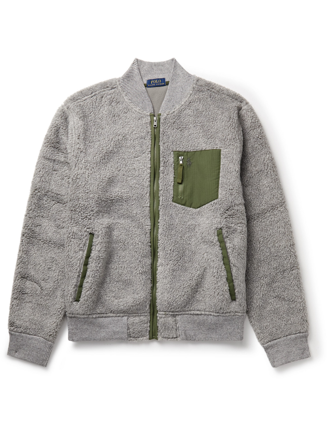 Polo Ralph Lauren Logo-embroidered Shell-trimmed Fleece Jacket In Grey |  ModeSens