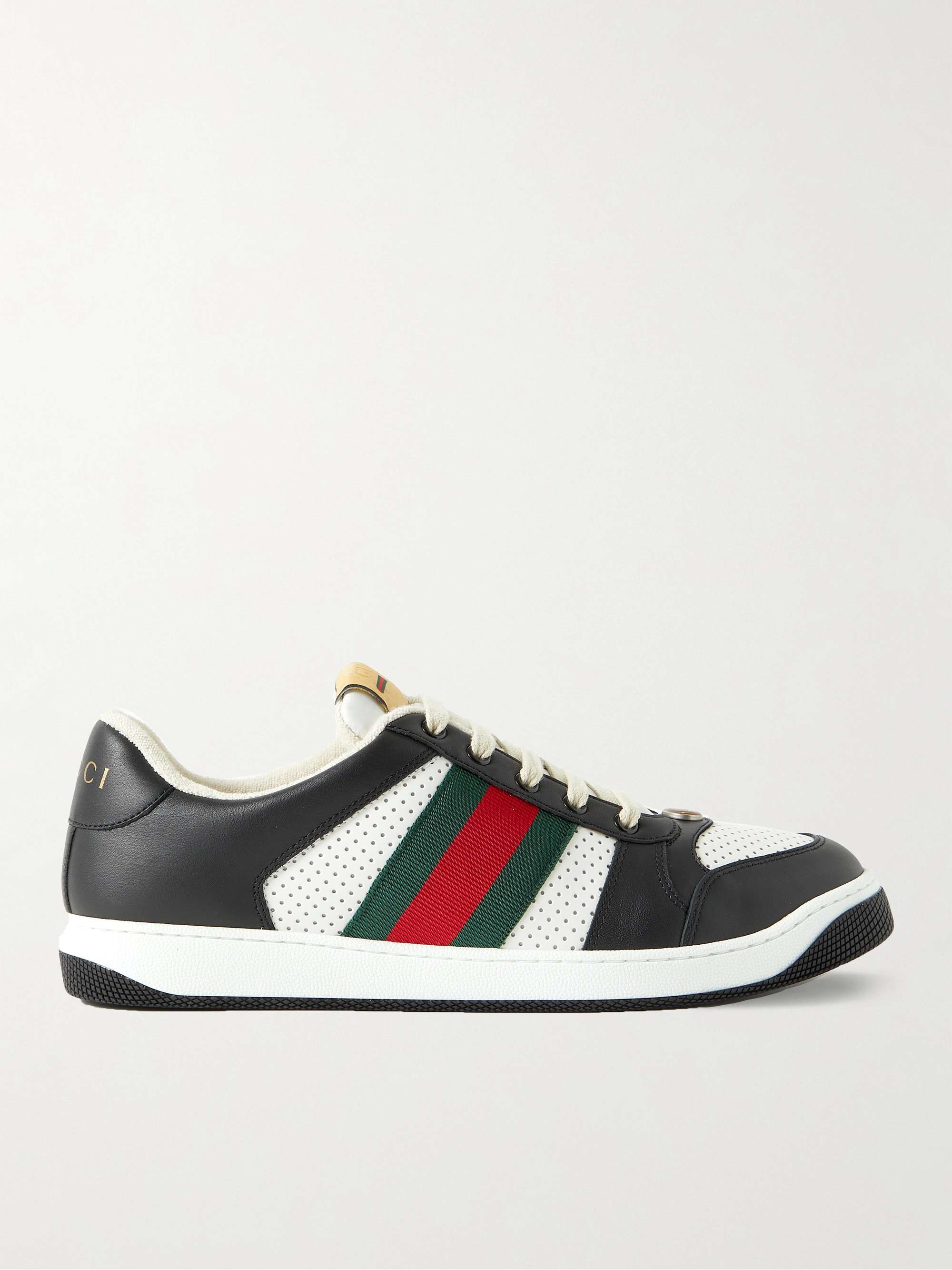 Voorzitter zand balkon GUCCI Screener Webbing-Trimmed Perforated Leather Sneakers for Men | MR  PORTER