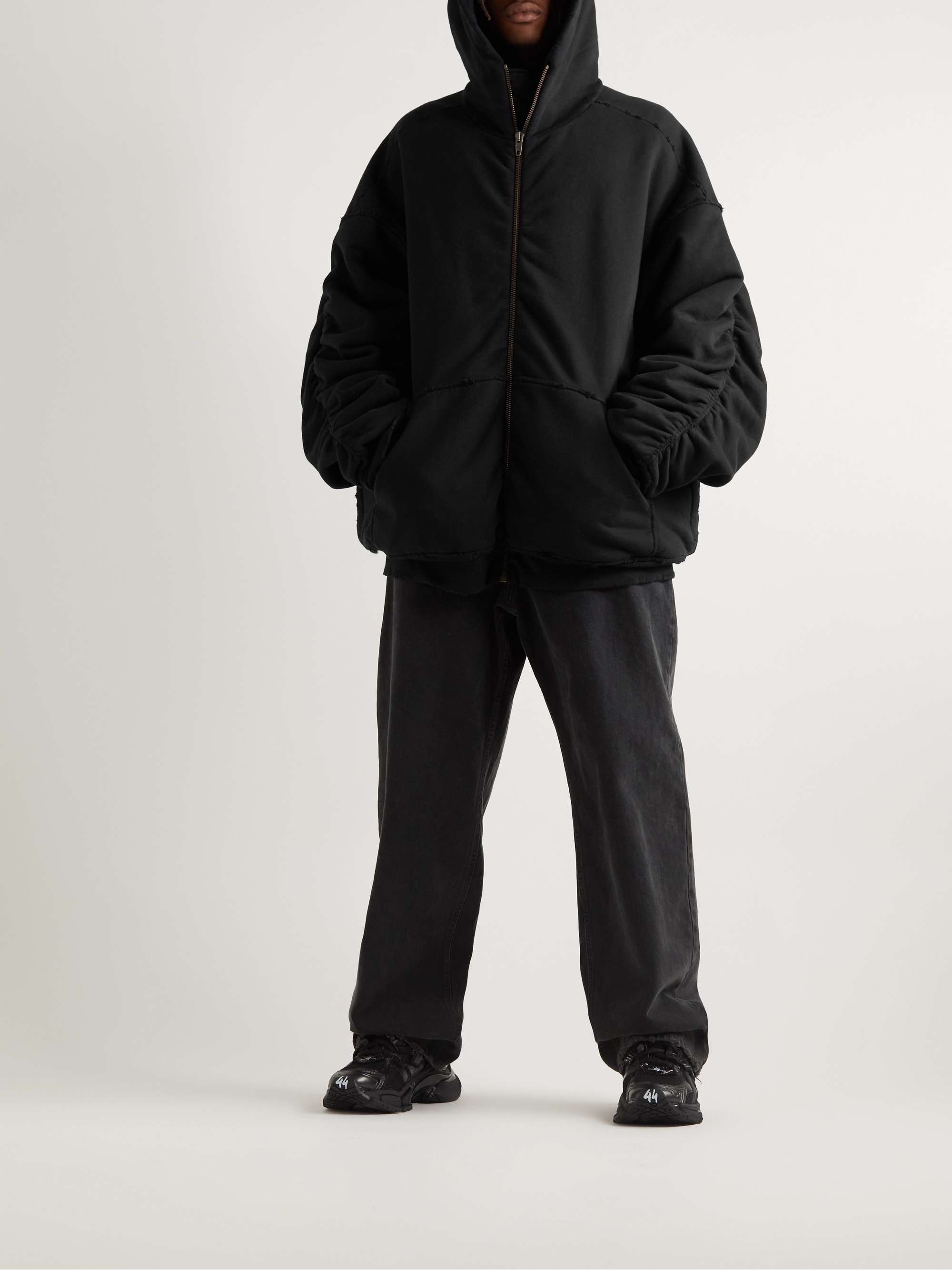 Black Oversized Padded Cotton-Jersey Hooded Bomber Jacket | BALENCIAGA | MR  PORTER