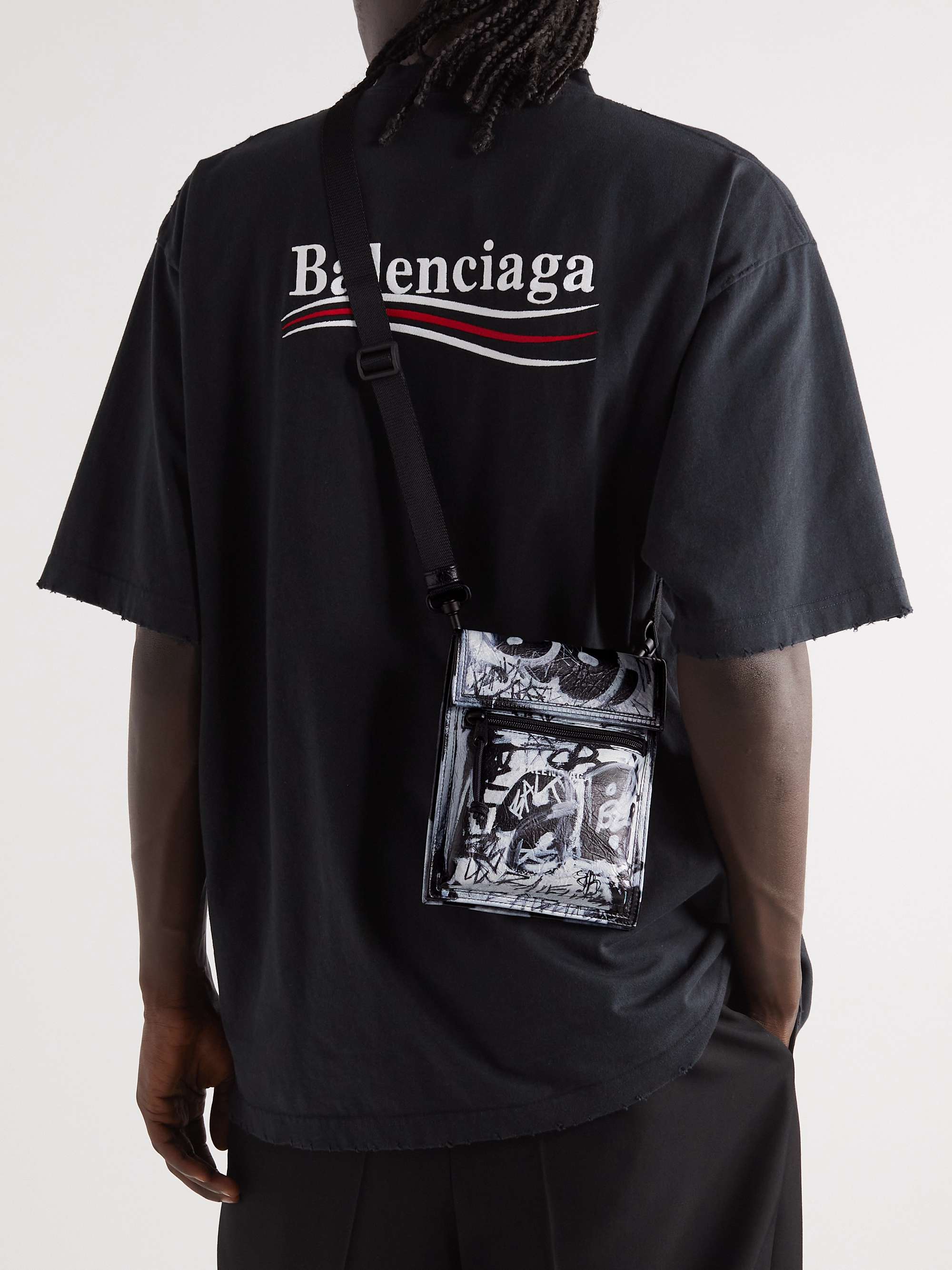 BALENCIAGA Explorer Graffiti-Print Textured-Leather Messenger Bag for Men |  MR PORTER