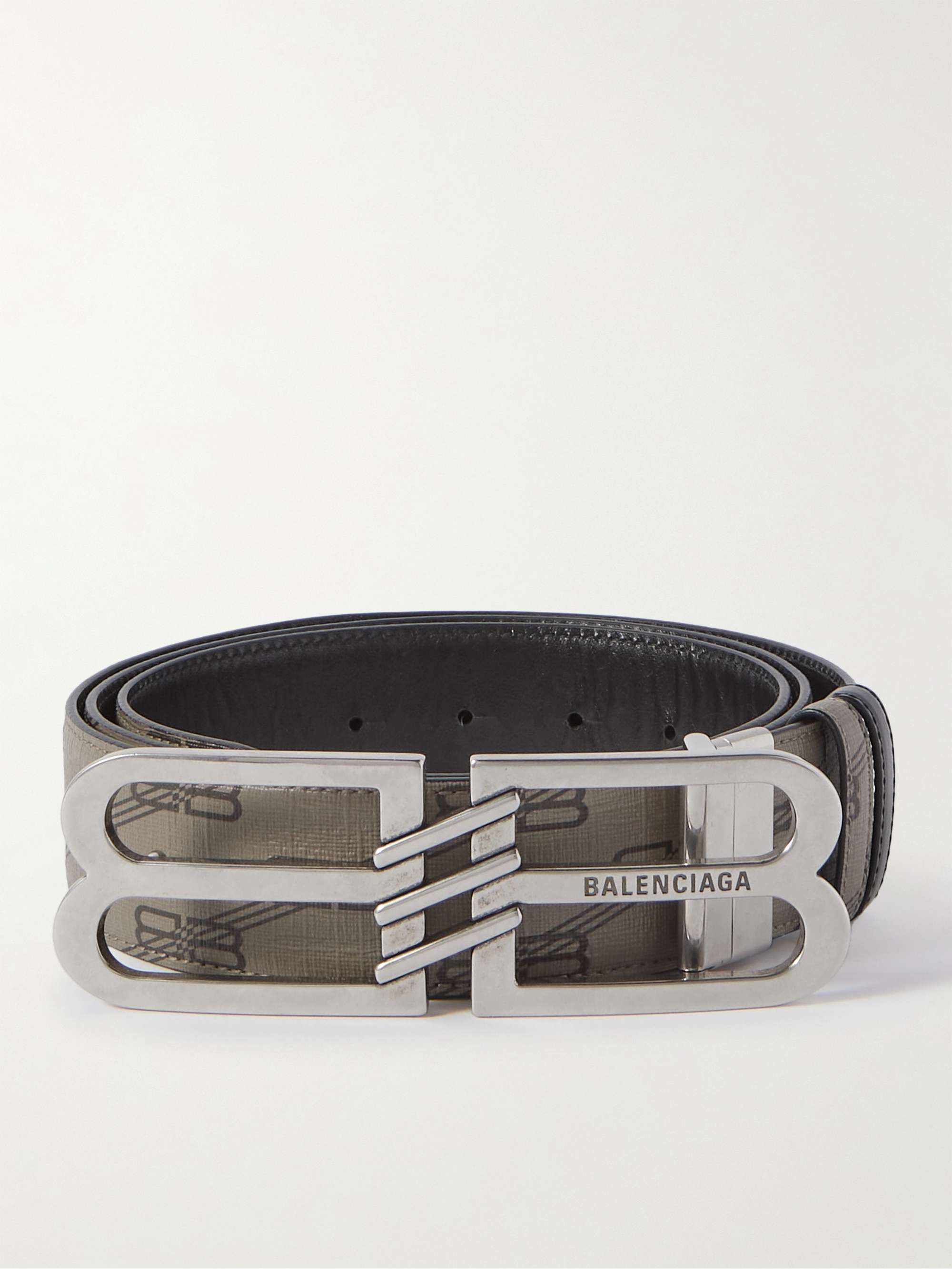 BALENCIAGA 3cm Reversible Logo-Print Coated-Canvas and Leather Belt for ...