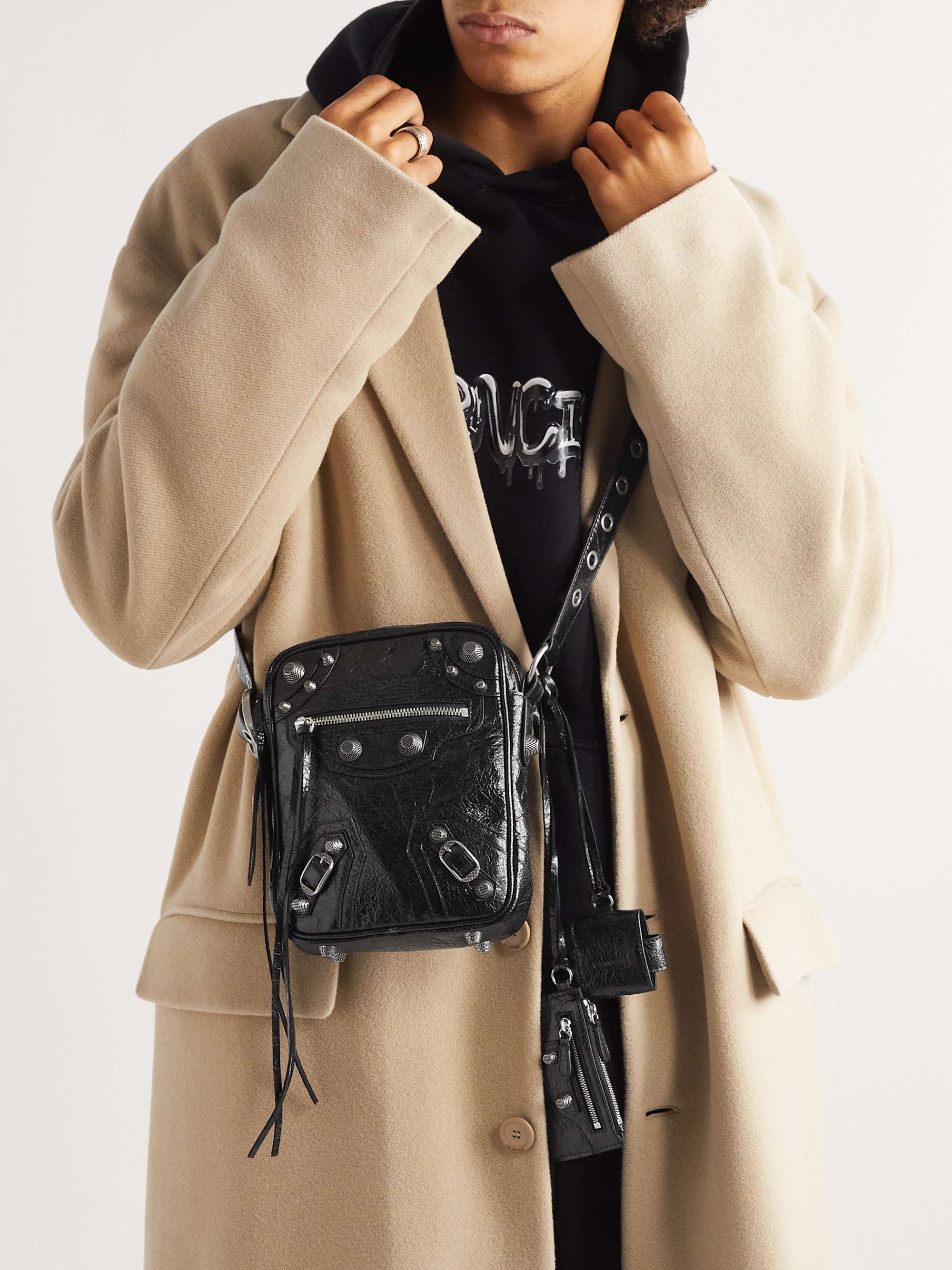 BALENCIAGA Le Cagole Embellished Textured-Leather Messenger Bag for Men ...