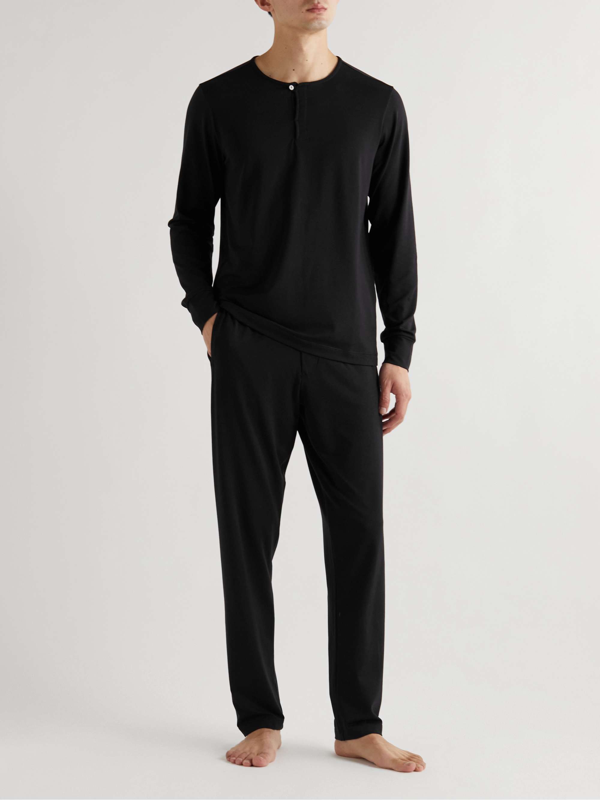 Black Stretch Lyocell and Cotton-Blend Pyjama Set | HAMILTON AND HARE | MR  PORTER