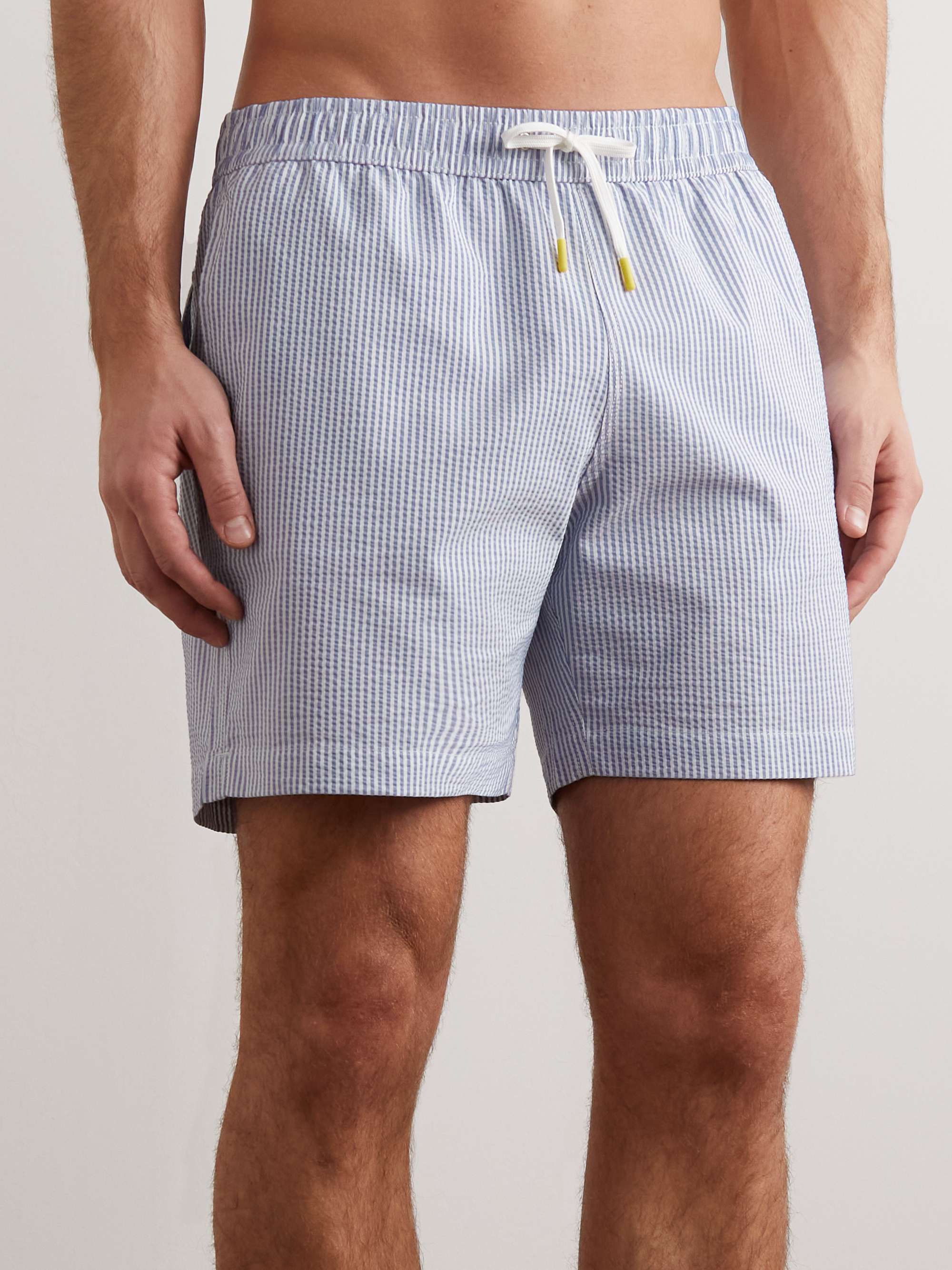 HARTFORD Straight-Leg Mid-Length Striped Seersucker Swim Shorts for Men |  MR PORTER