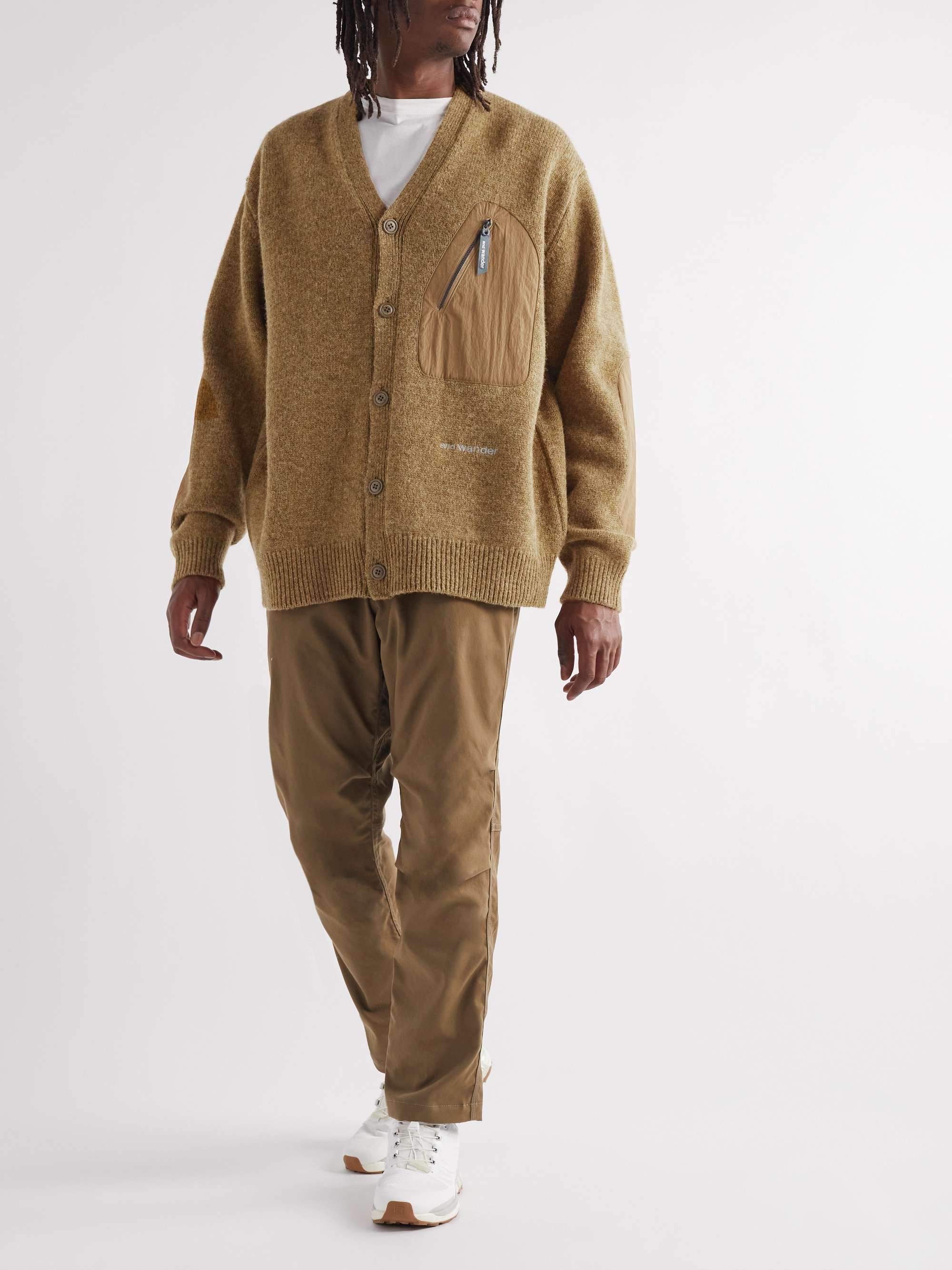 AND WANDER Logo-Embroidered Shell-Trimmed Shetland Wool Cardigan | MR PORTER